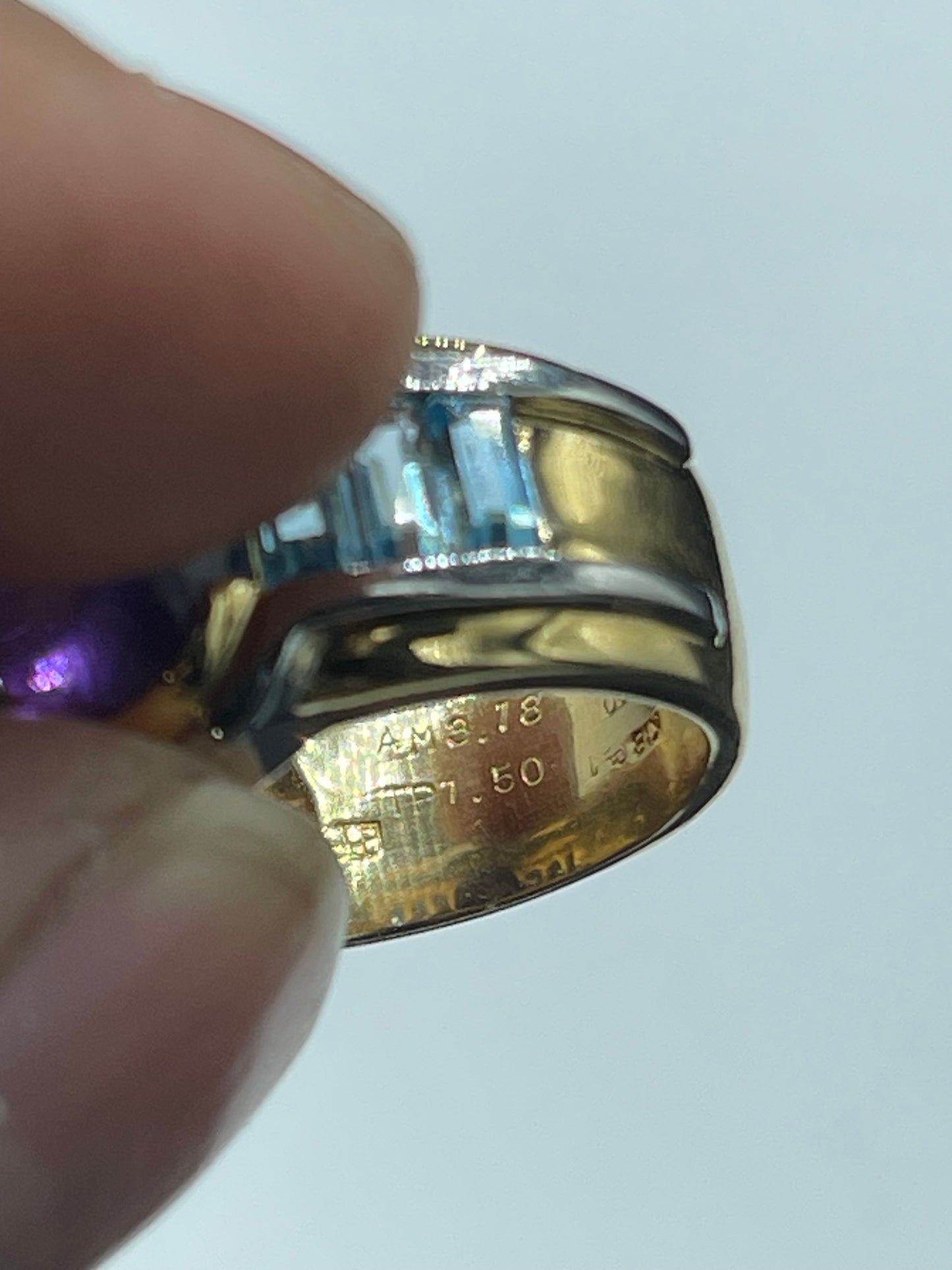 Vintage 4.68 Carat Natural Amethyst & Blue Topaz 18k Yellow Gold + Platinum Ring (Size 6.5)