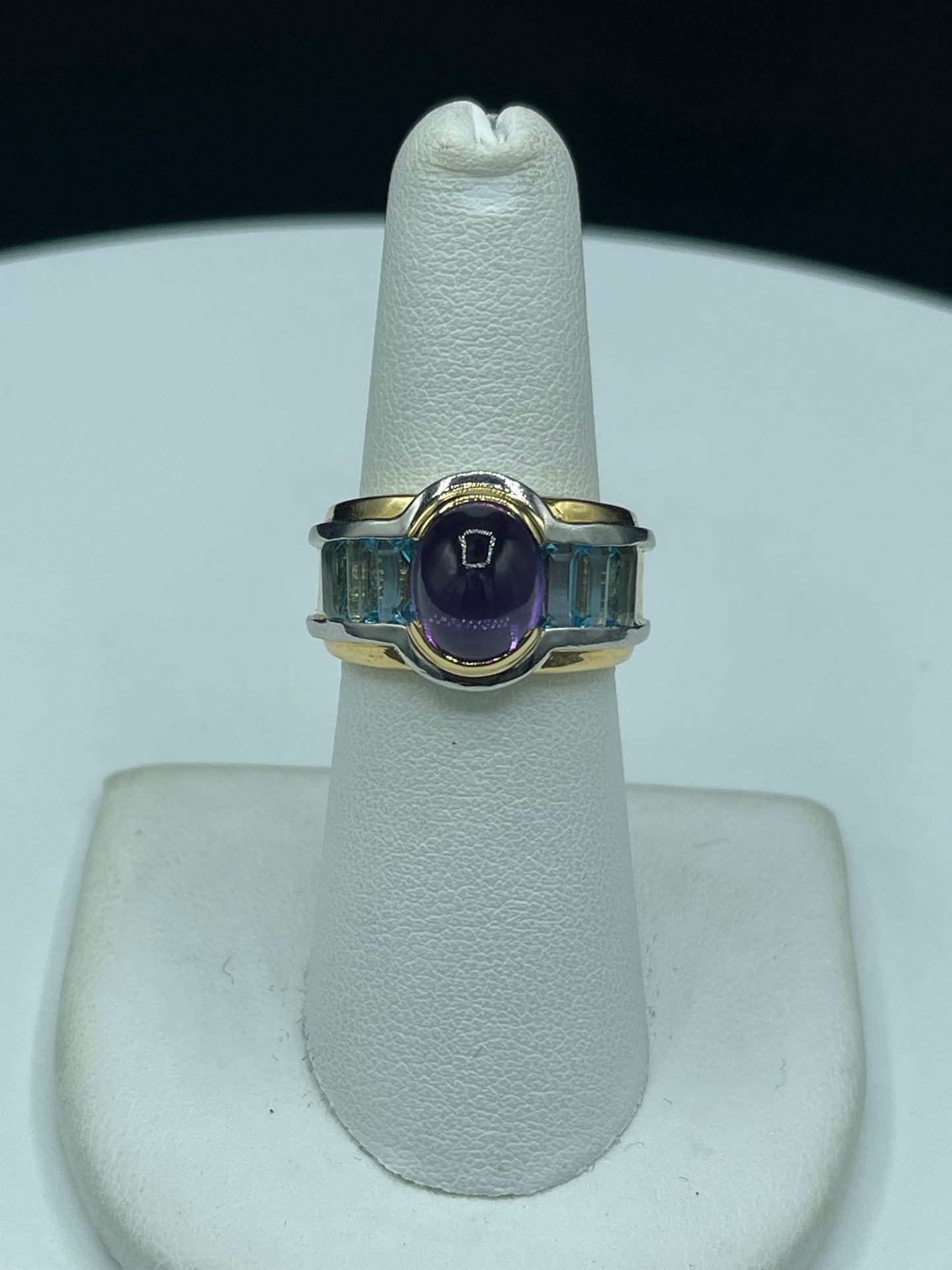 Vintage 4.68 Carat Natural Amethyst & Blue Topaz 18k Yellow Gold + Platinum Ring (Size 6.5)