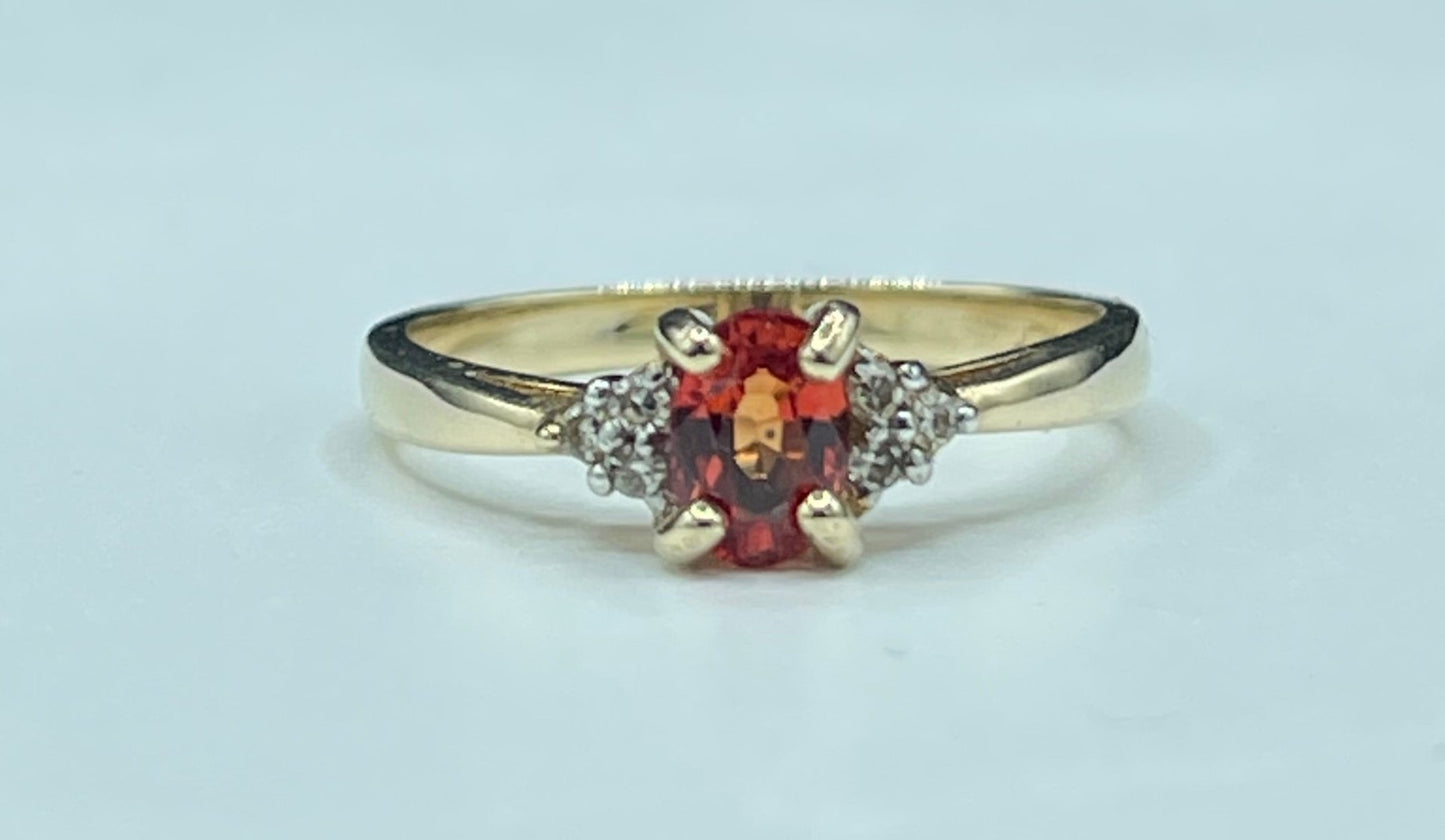 Natural Orange Sapphire & Diamond 14k Yellow Gold Engagement Ring (Size 7.25)