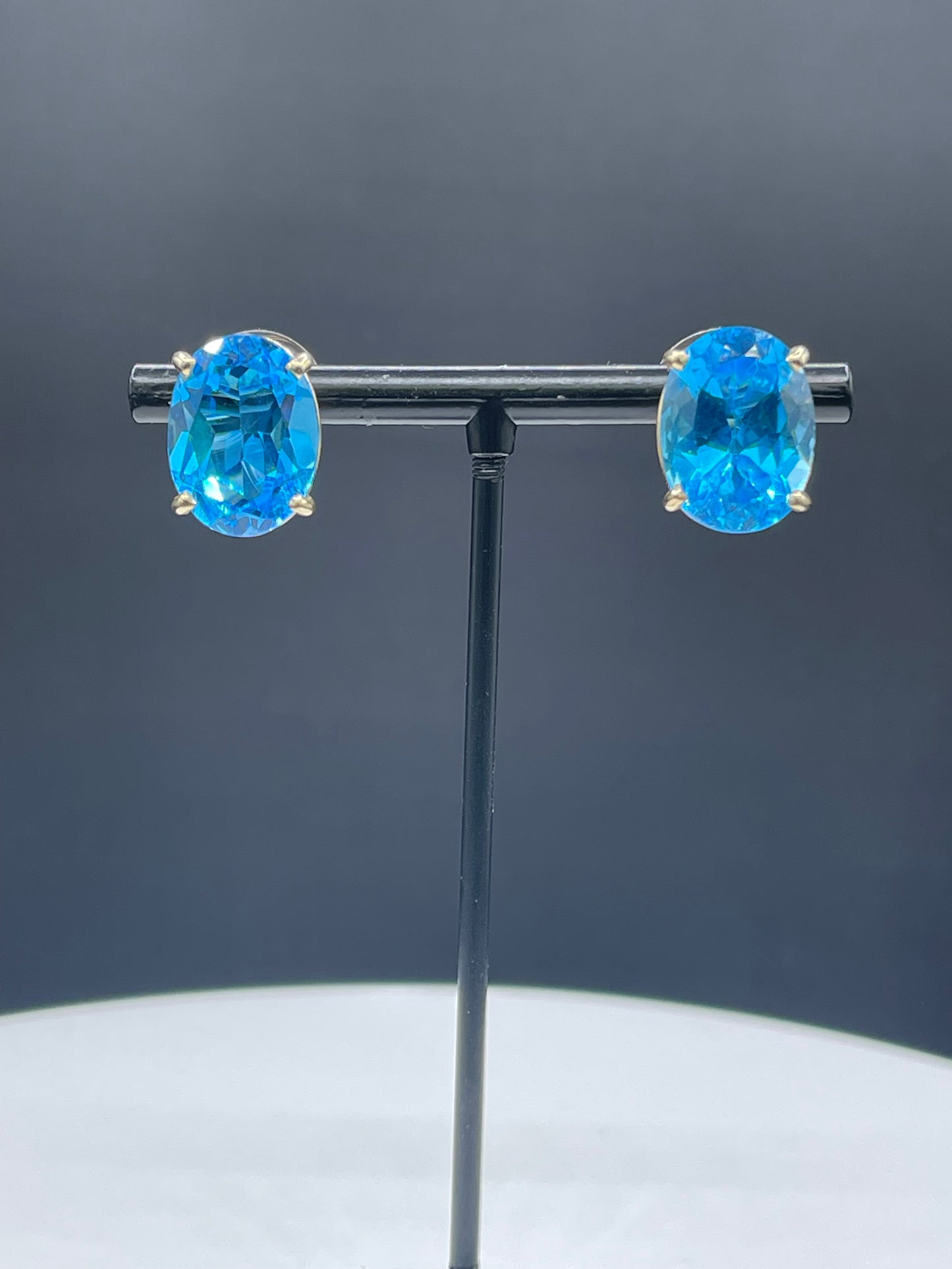 20.66 Carat Super Swiss Blue Topaz 14k Yellow Gold Earrings