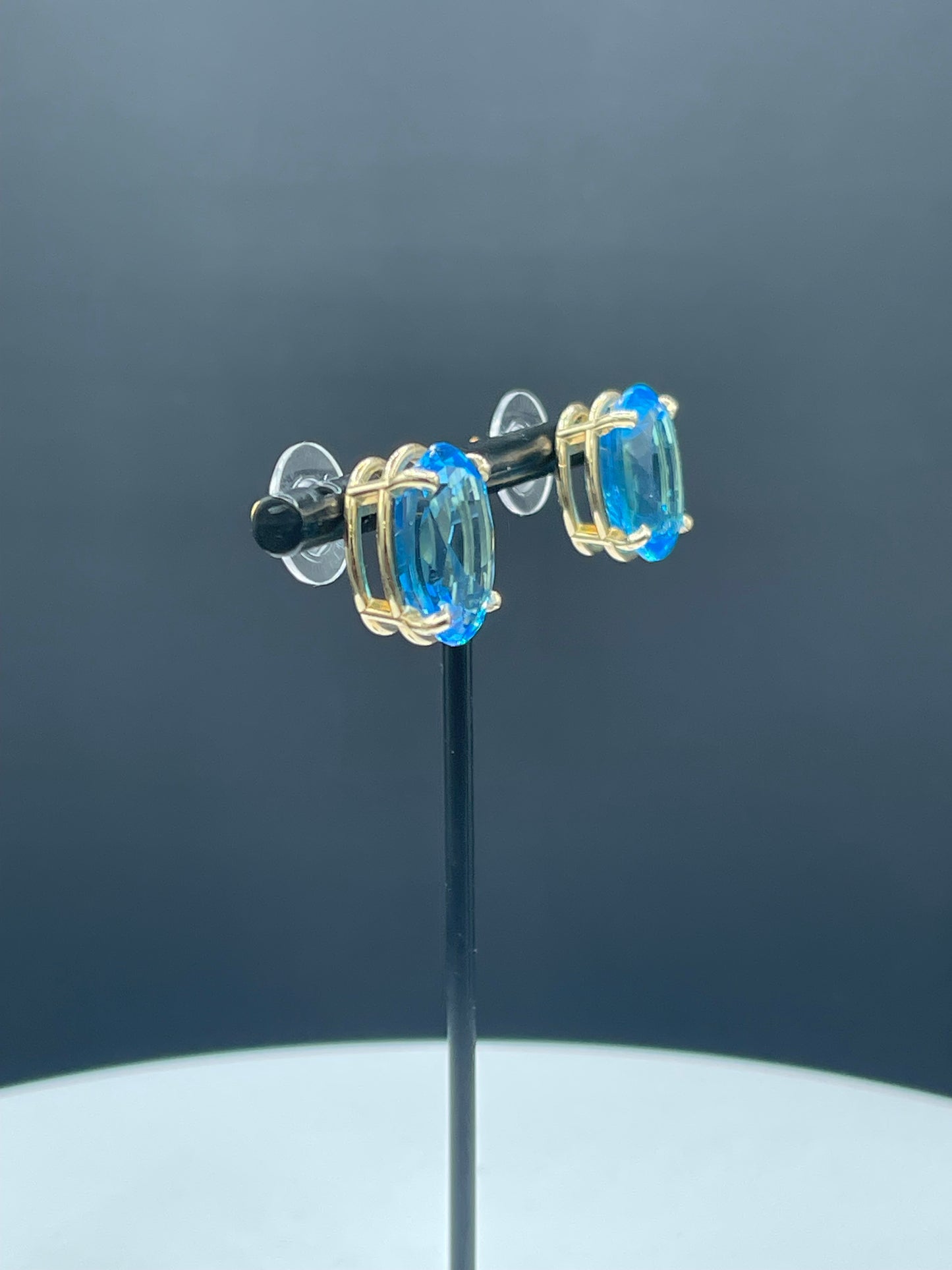 20.66 Carat Super Swiss Blue Topaz 14k Yellow Gold Earrings