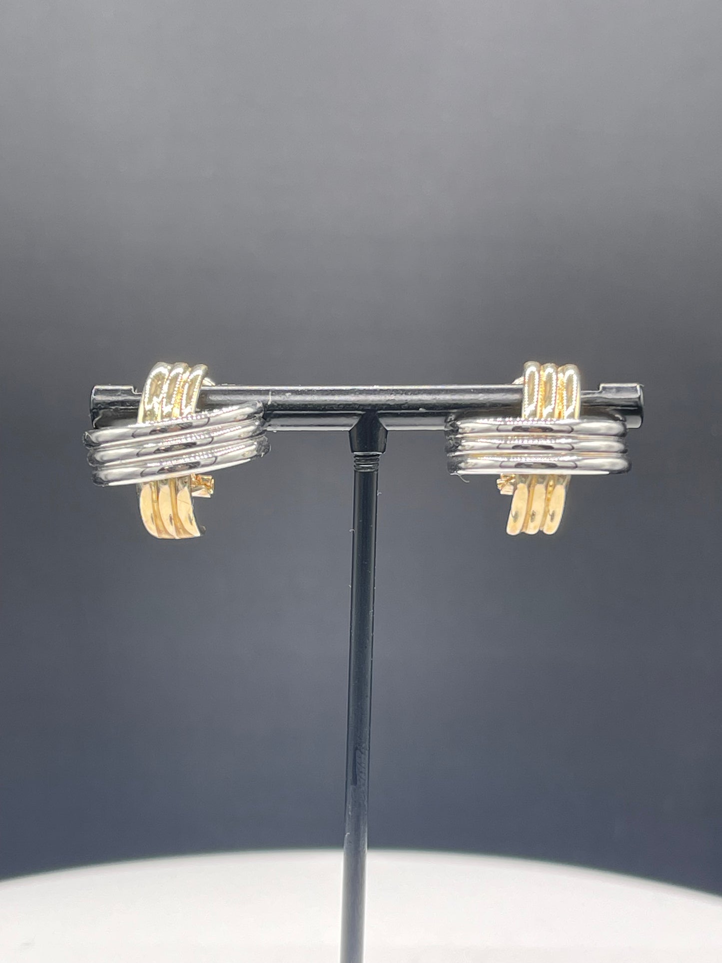 Solid 14k Yellow + White Gold Designer Omega Back Earrings