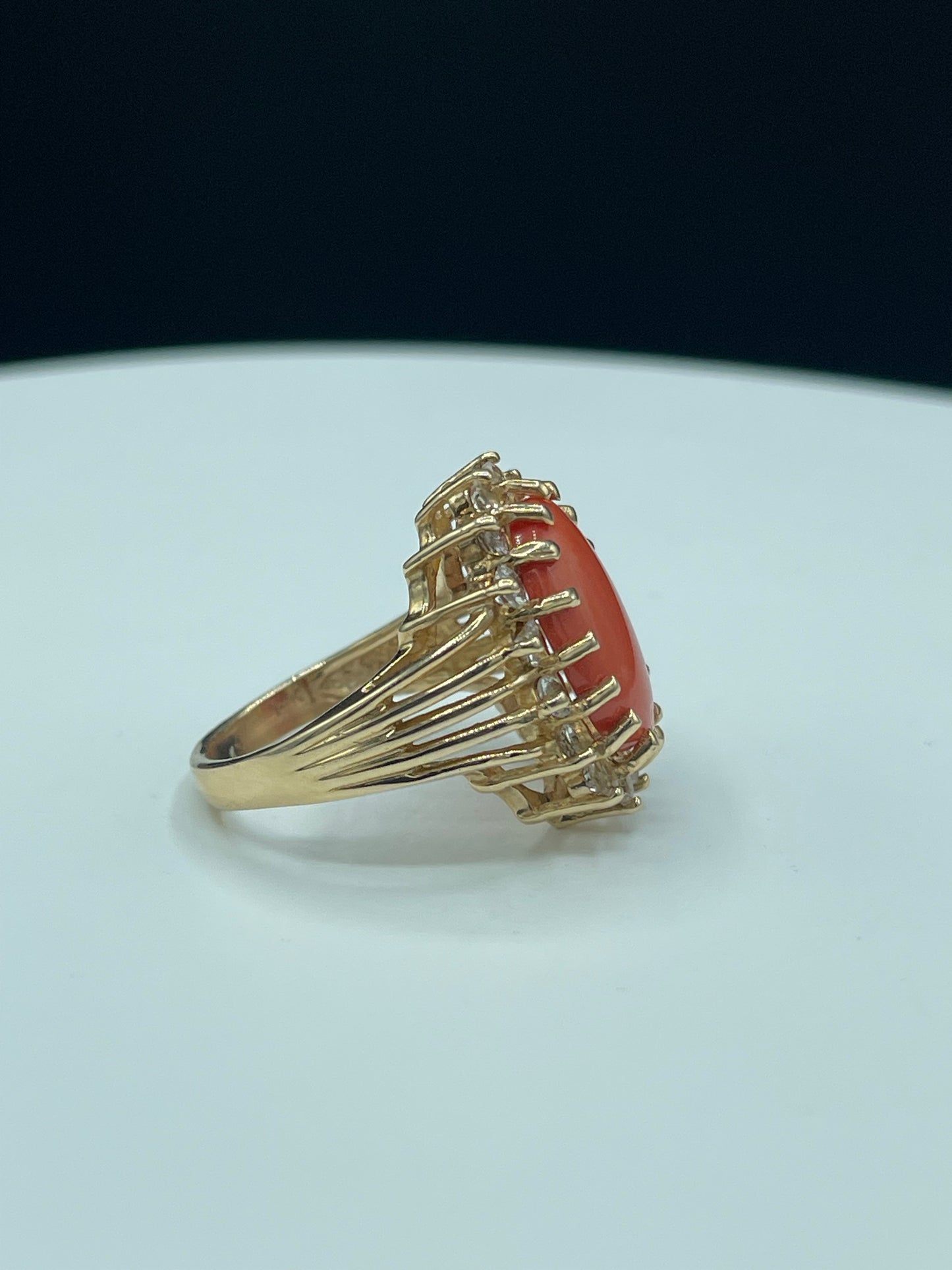 6.68 Carat Natural Italian Coral & White Topaz 14k Yellow Gold Ring (Size 7.25)