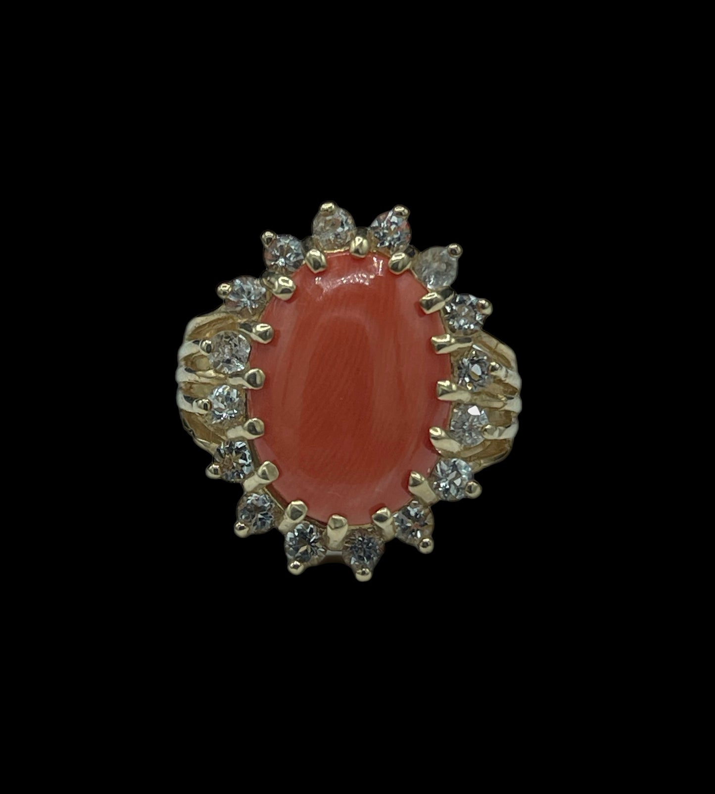 6.68 Carat Natural Italian Coral & White Topaz 14k Yellow Gold Ring (Size 7.25)