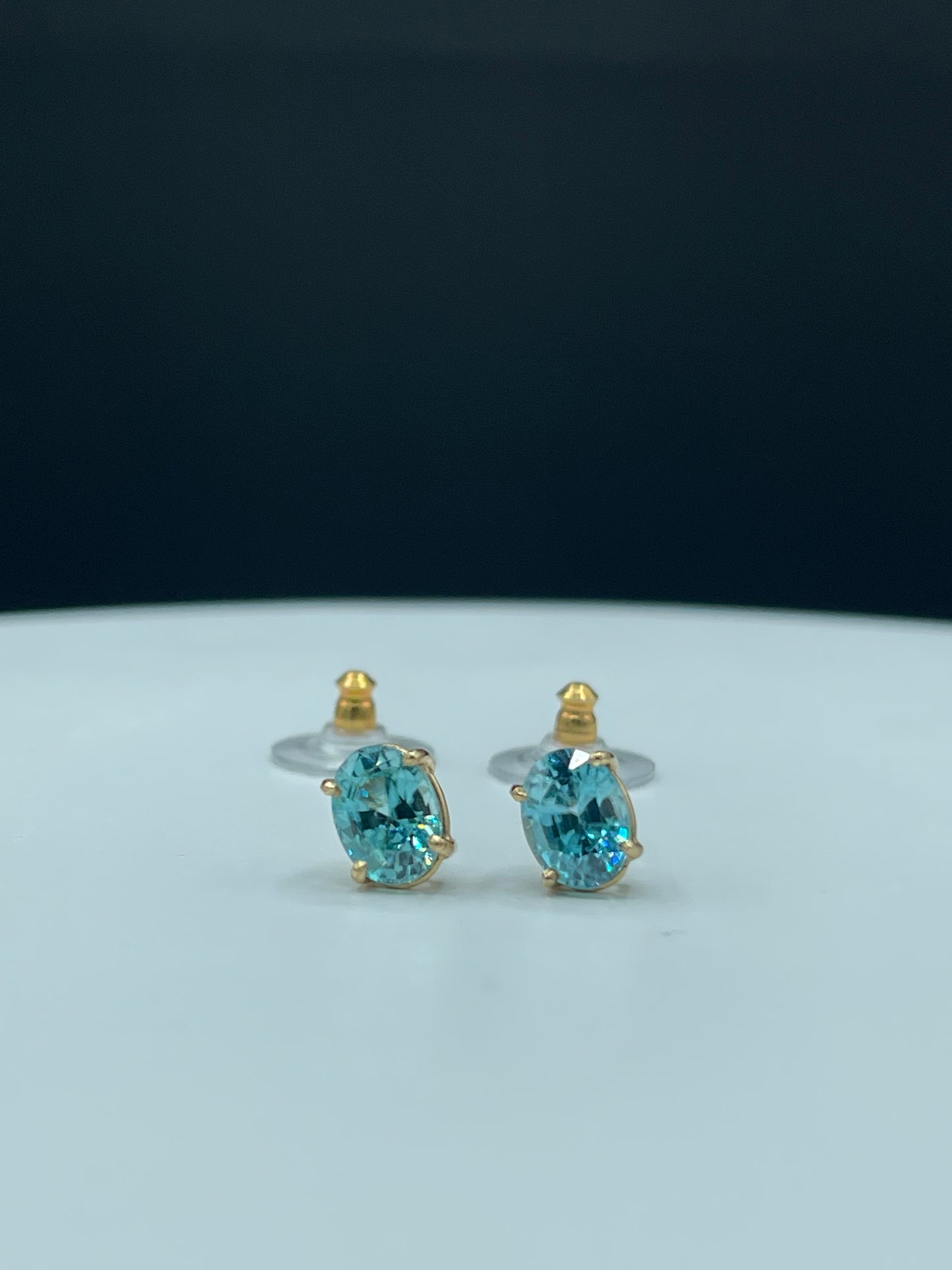 Natural Blue Zircon 14k Yellow Gold Stud Earrings