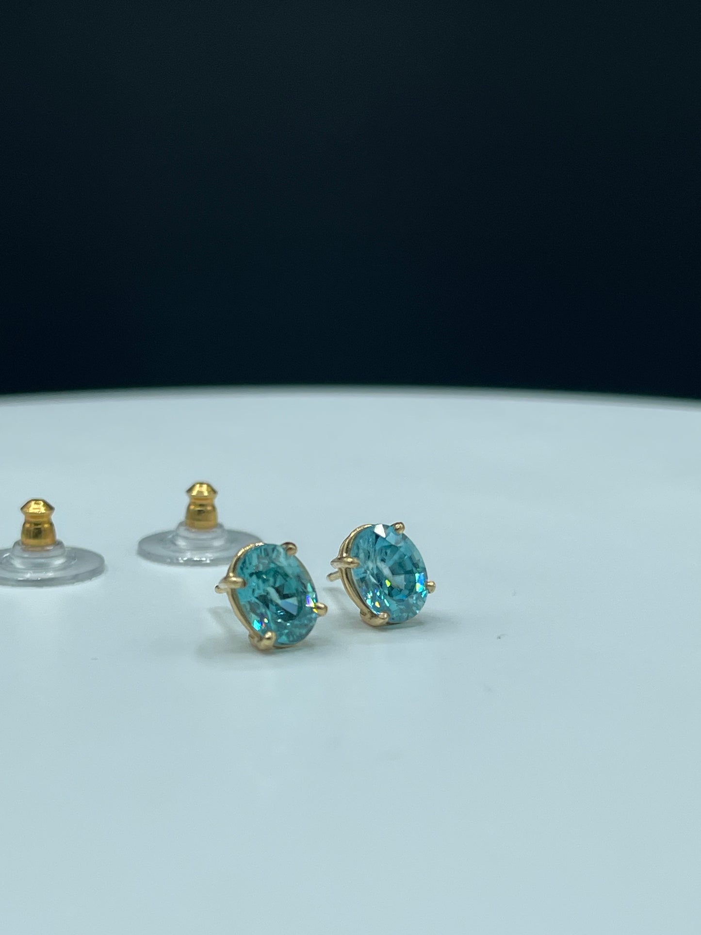 Natural Blue Zircon 14k Yellow Gold Stud Earrings