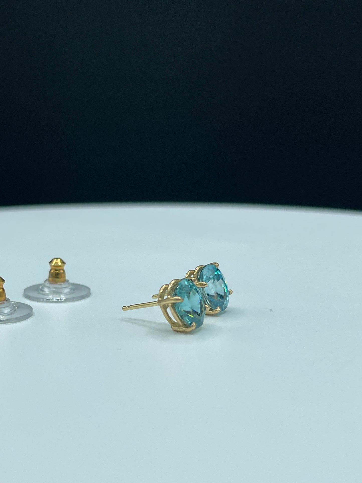 Natural Blue Zircon 14k Yellow Gold Stud Earrings