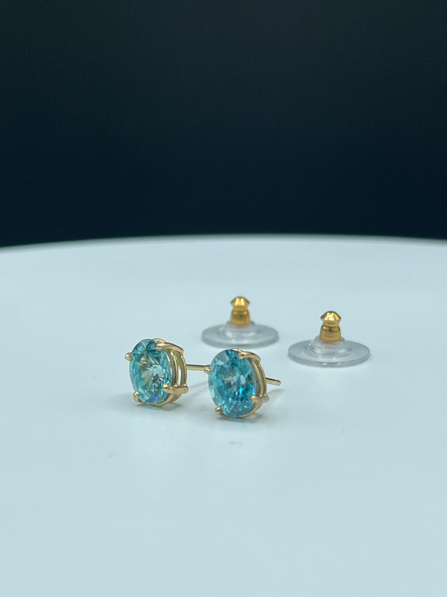 Natural Blue Zircon 14k Yellow Gold Stud Earrings