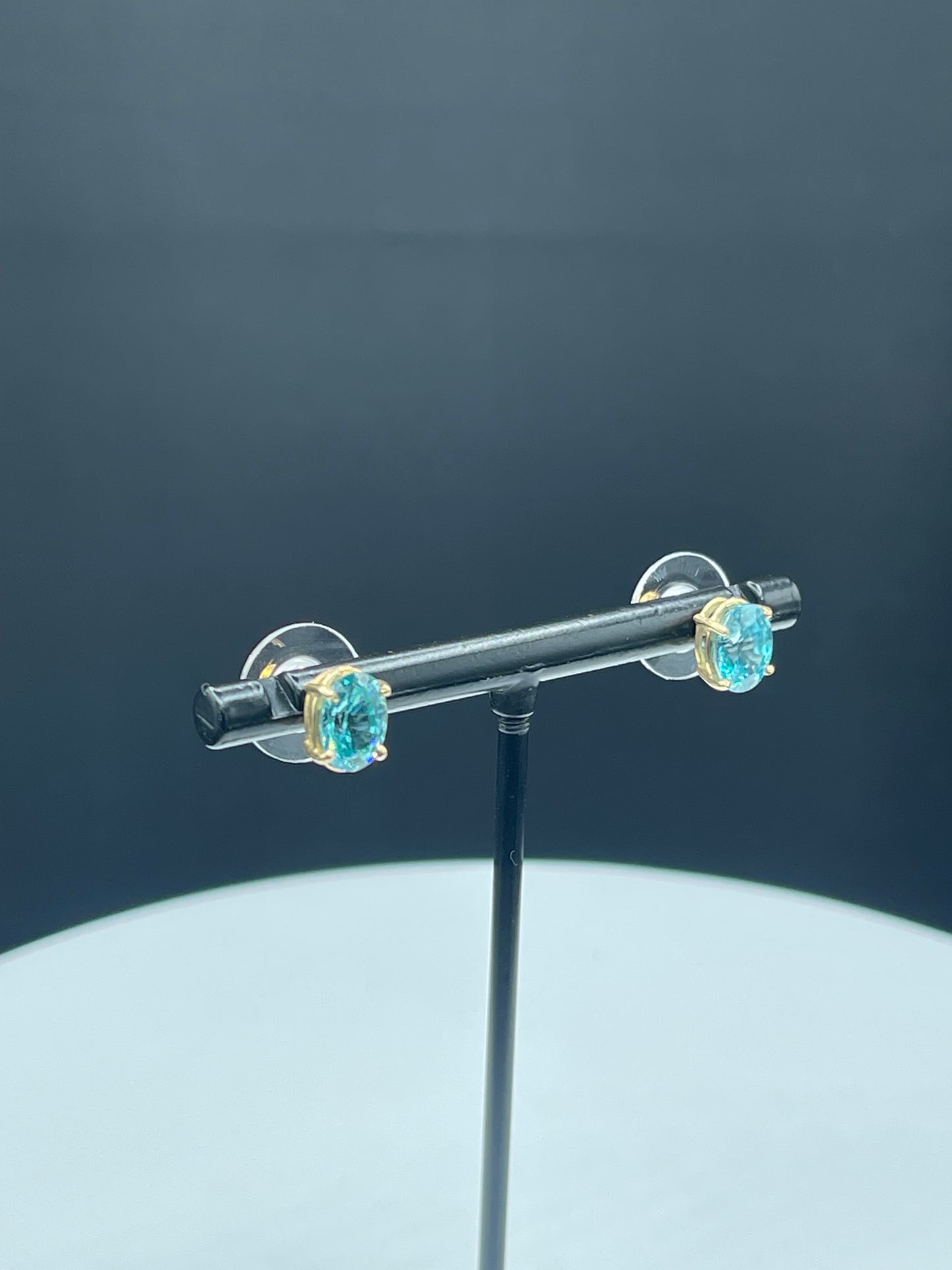 Natural Blue Zircon 14k Yellow Gold Stud Earrings