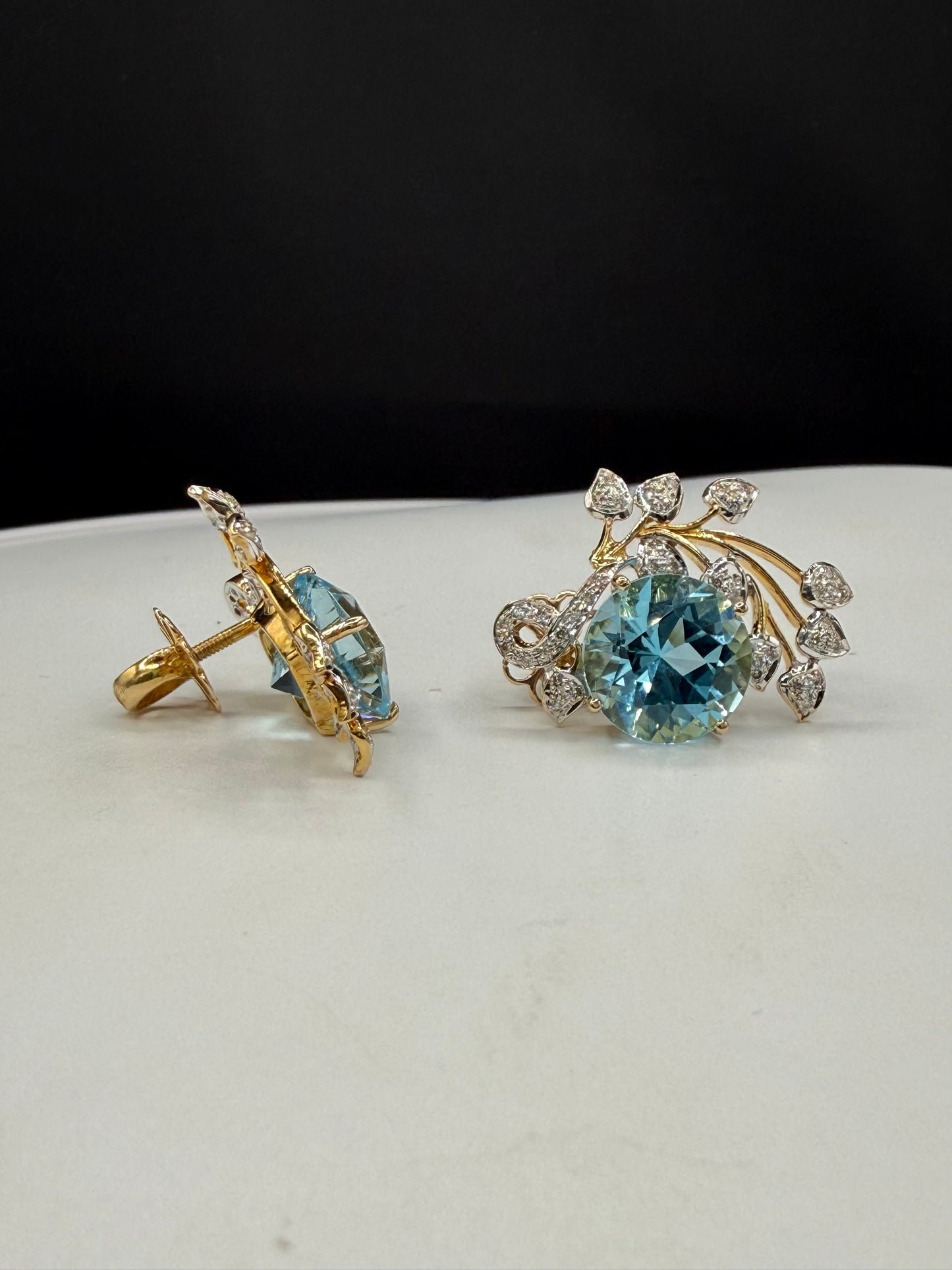 15.90 CTW Swiss Blue Topaz & Diamond 18K Yellow Gold Screw Back Earrings