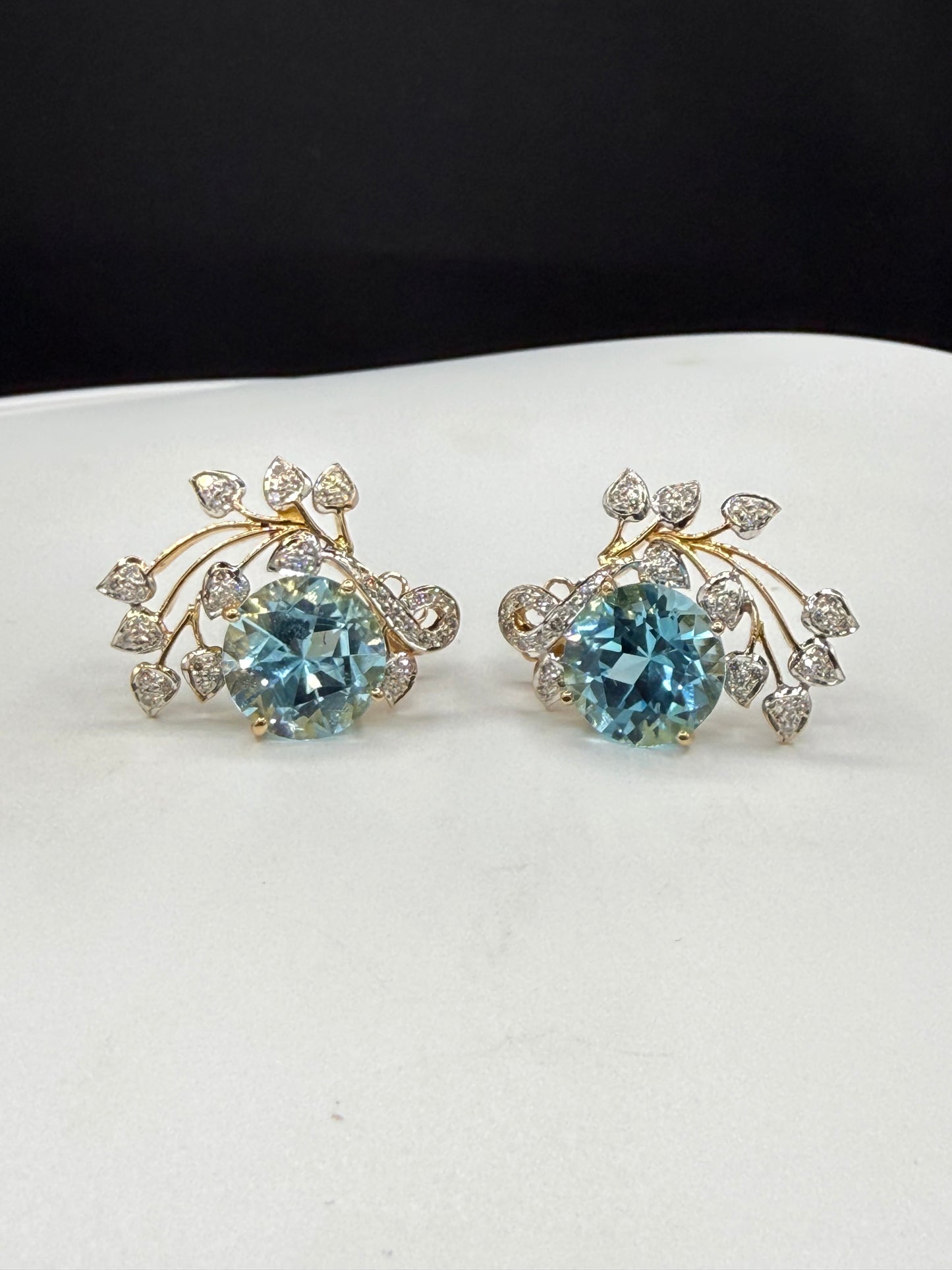 15.90 CTW Swiss Blue Topaz & Diamond 18K Yellow Gold Screw Back Earrings