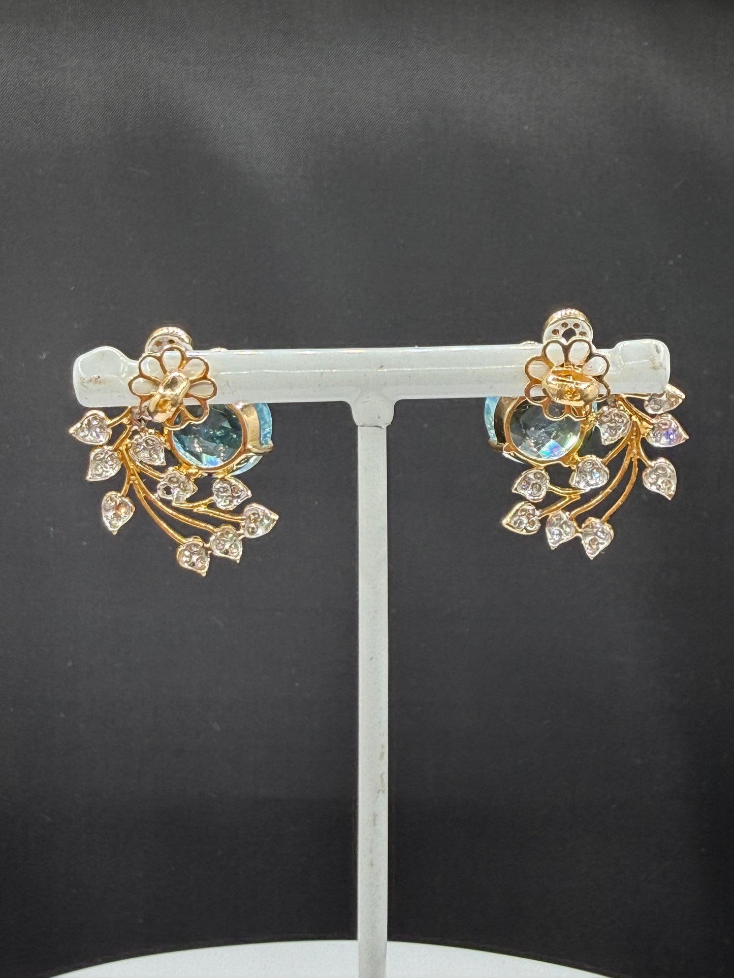15.90 CTW Swiss Blue Topaz & Diamond 18K Yellow Gold Screw Back Earrings