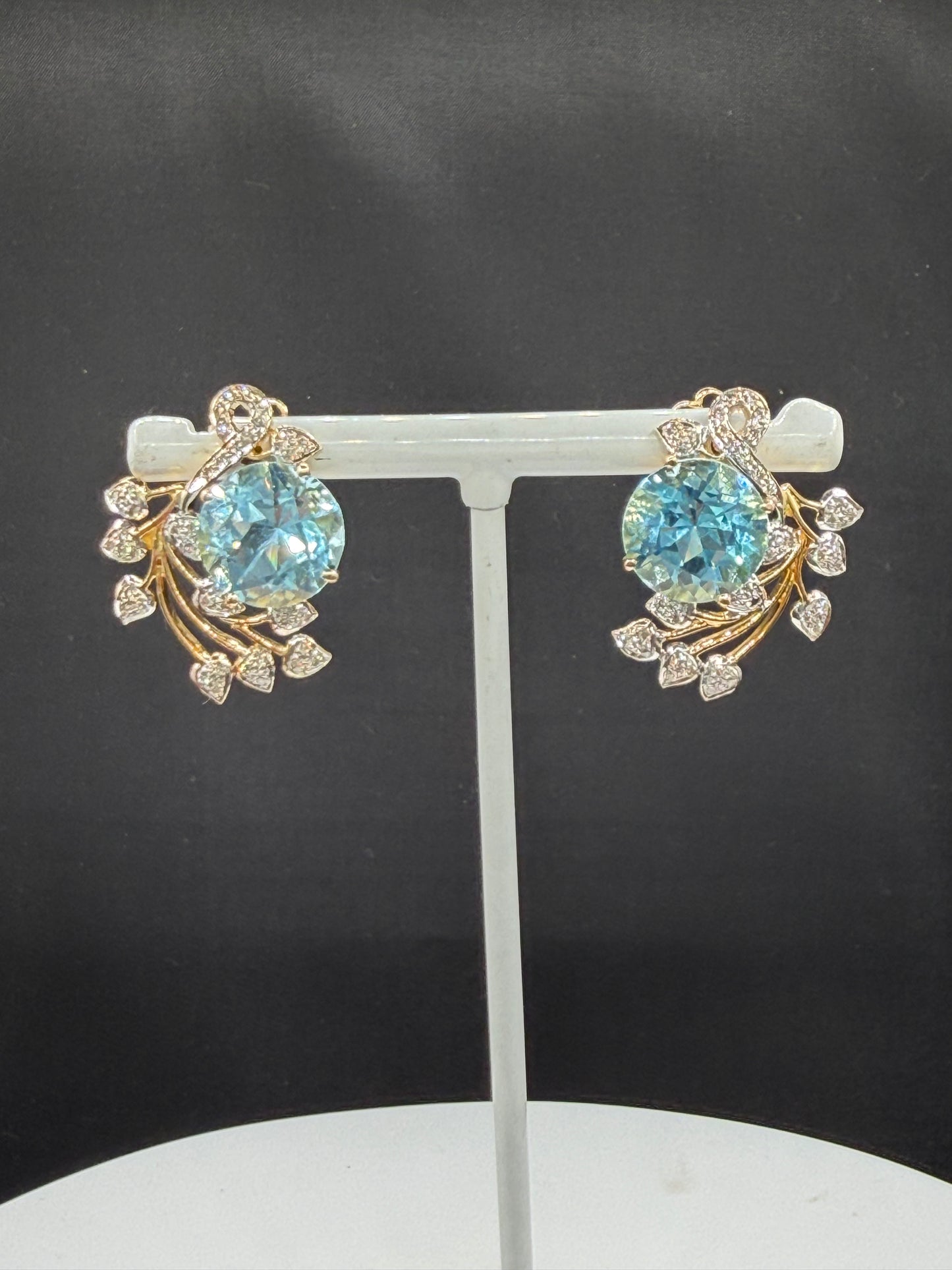15.90 CTW Swiss Blue Topaz & Diamond 18K Yellow Gold Screw Back Earrings