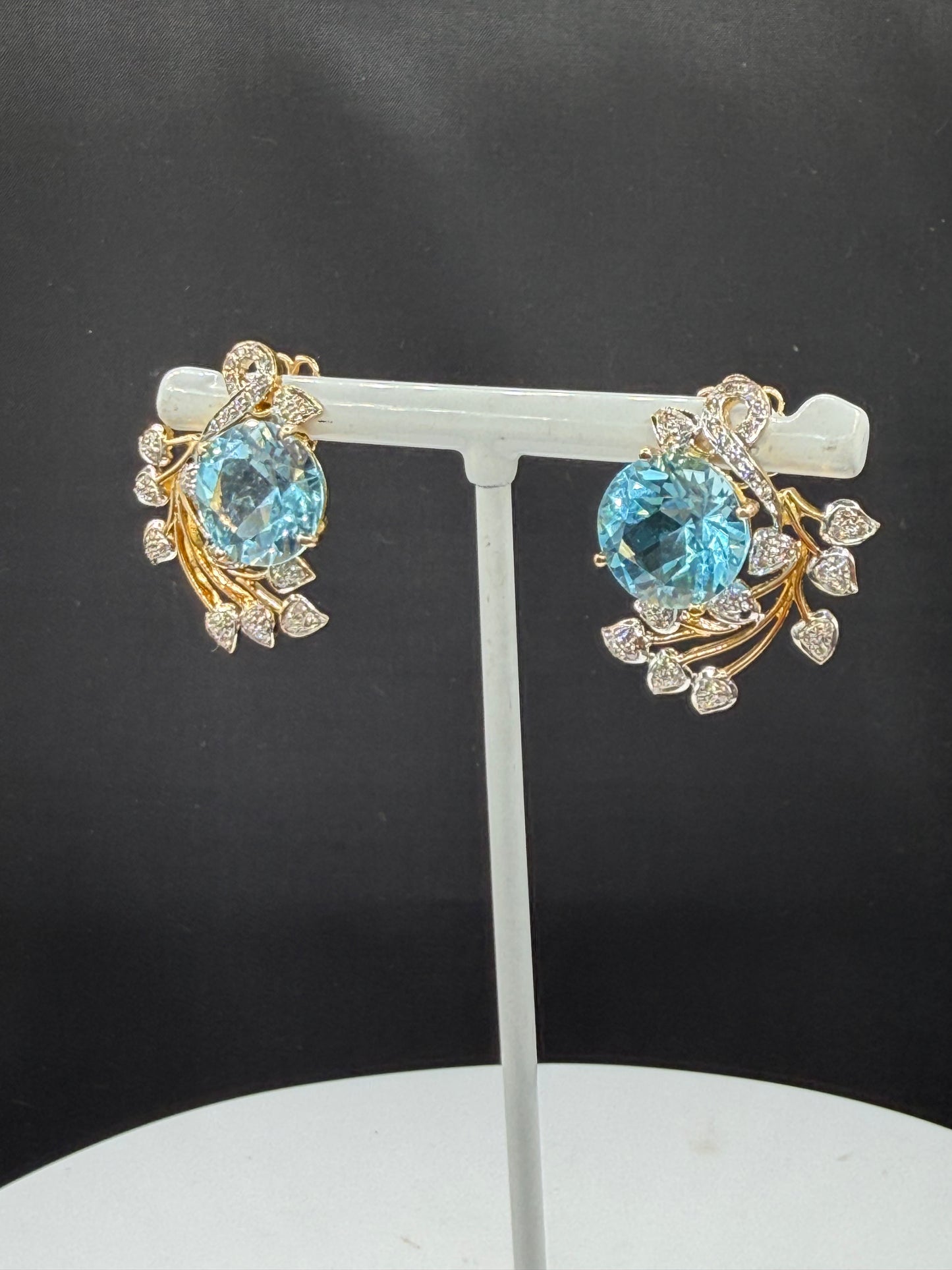 15.90 CTW Swiss Blue Topaz & Diamond 18K Yellow Gold Screw Back Earrings