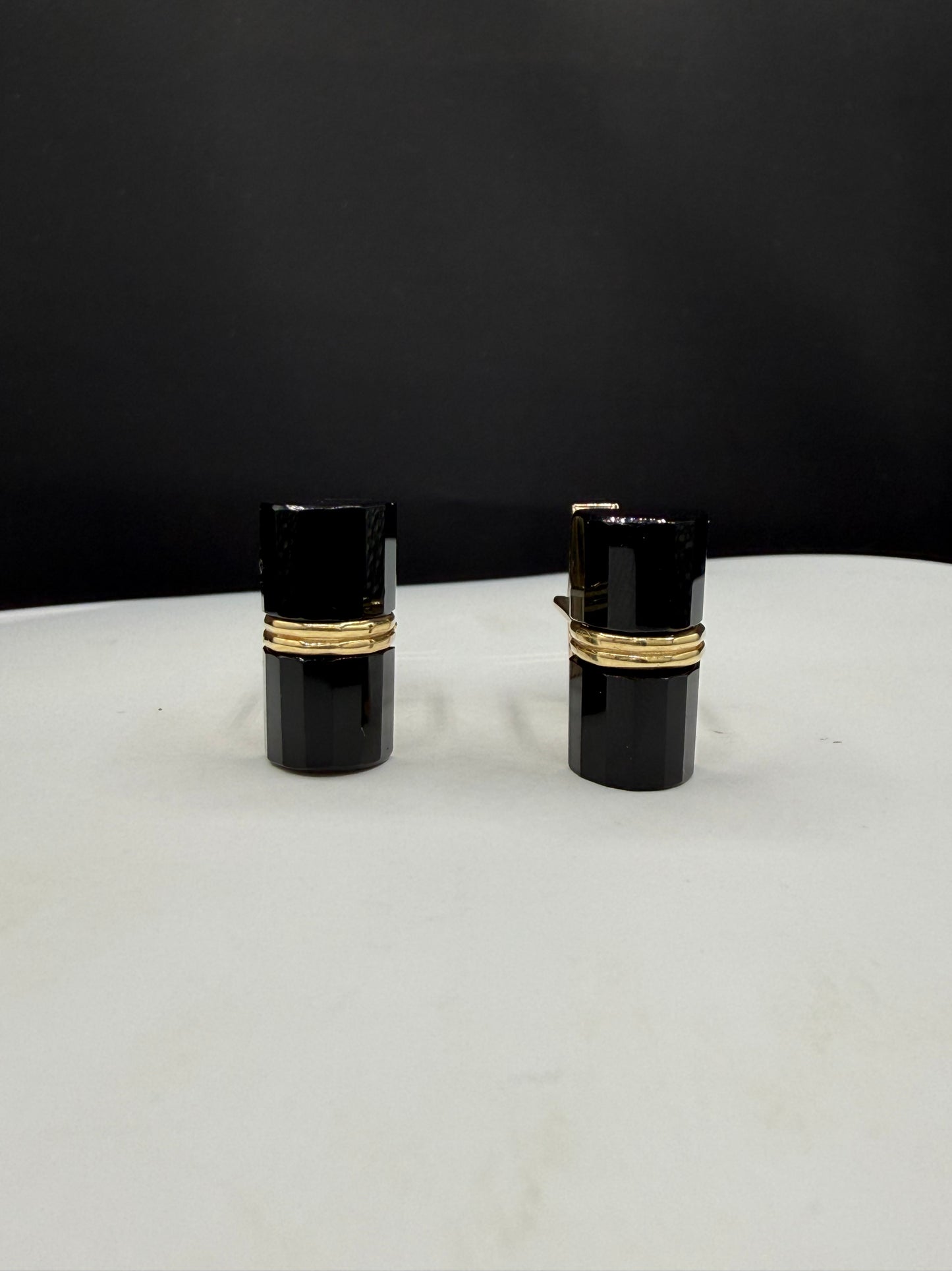 Vintage 14K Gold & Bar-Cut Black Onyx Custom Cufflinks | 10.3g
