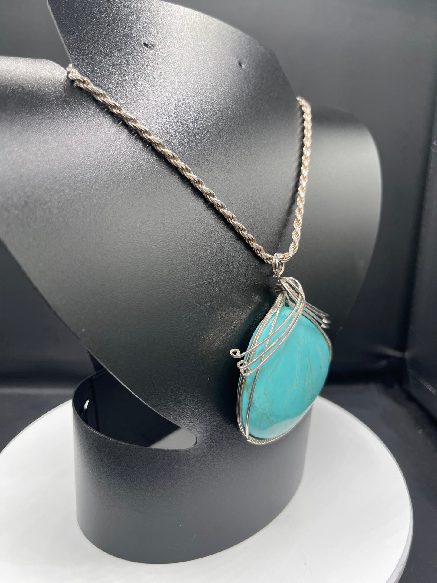200 Carat Turquoise Sterling Silver Wire Wrapped Pendant & Necklace