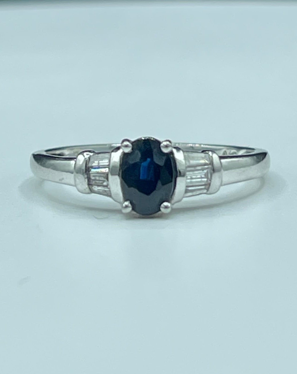 Natural Sapphire & Diamond Platinum Engagement Ring (Size 7)