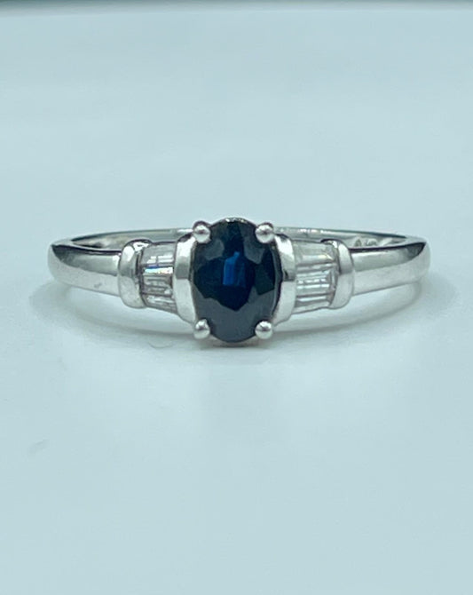 Natural Sapphire & Diamond Platinum Engagement Ring (Size 7)