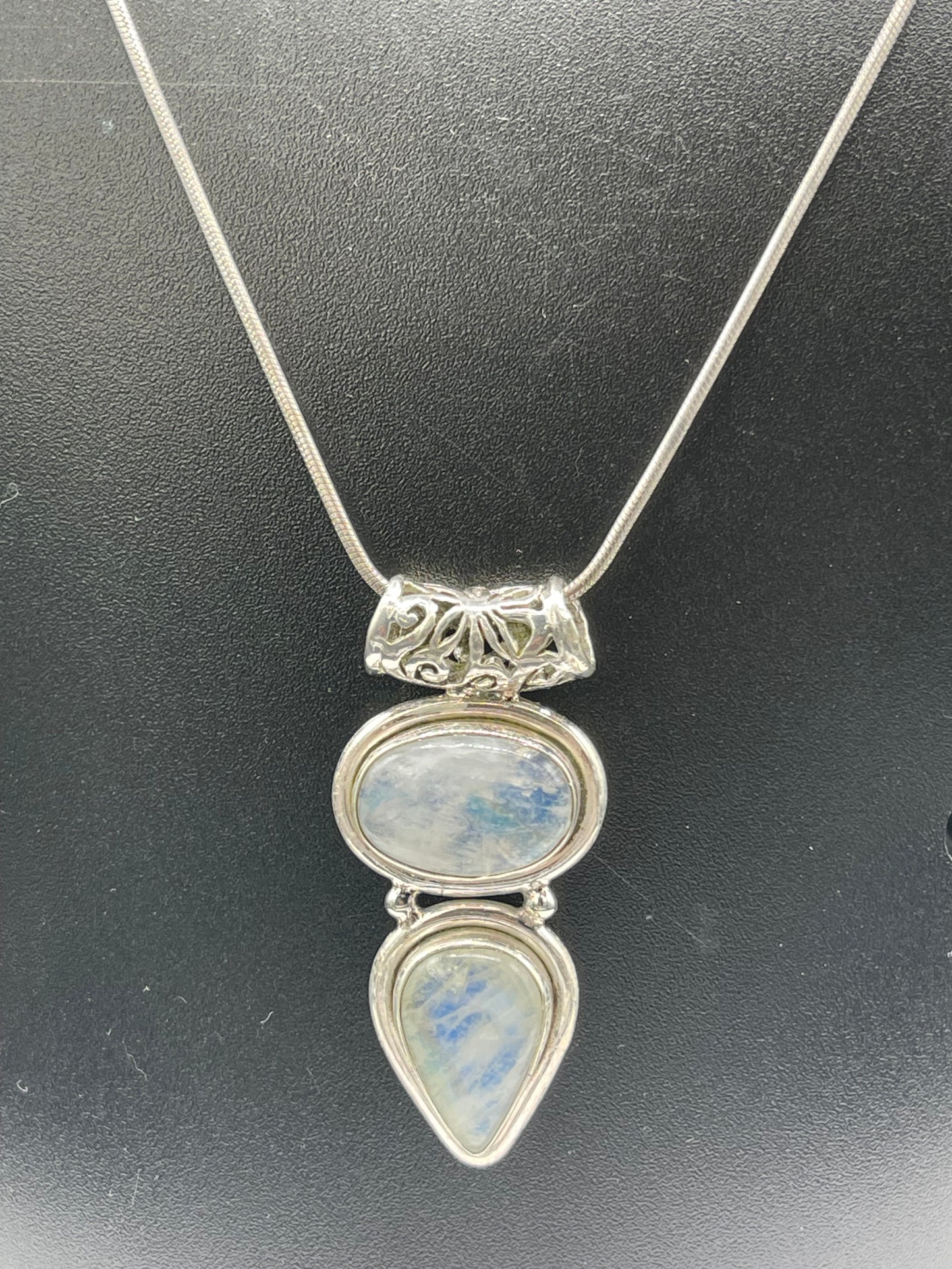 Natural Rainbow Moonstone Fancy Sterling Silver Pendant & Necklace (20.5 Inches)