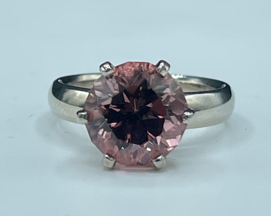 5.45 Carat Custom Cut Pink Tourmaline Engagement Ring 14k White Gold (Size 8)