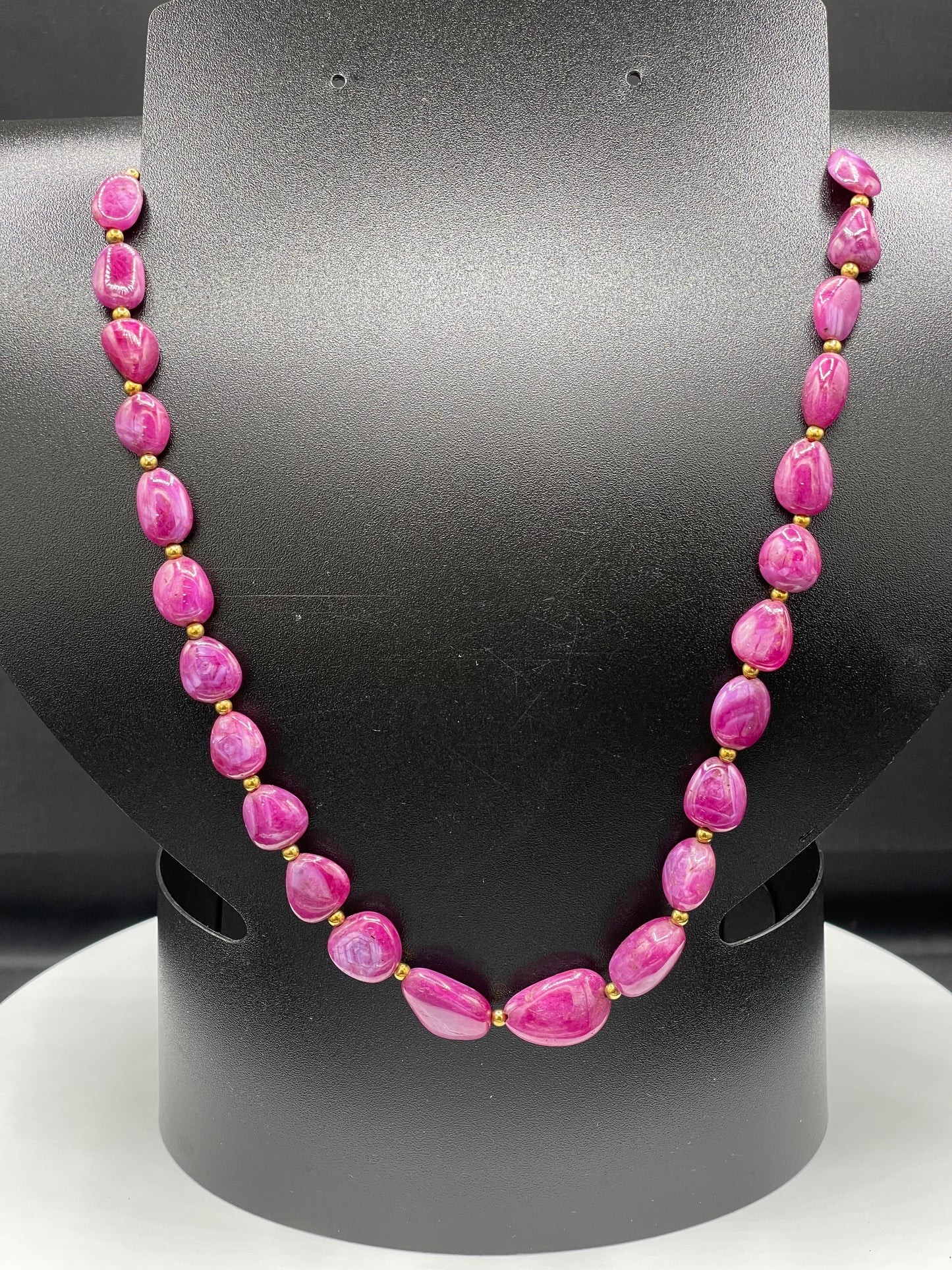 Elegant Natural Unheated Ruby & 18K Yellow Gold Adjustable Beaded Necklace