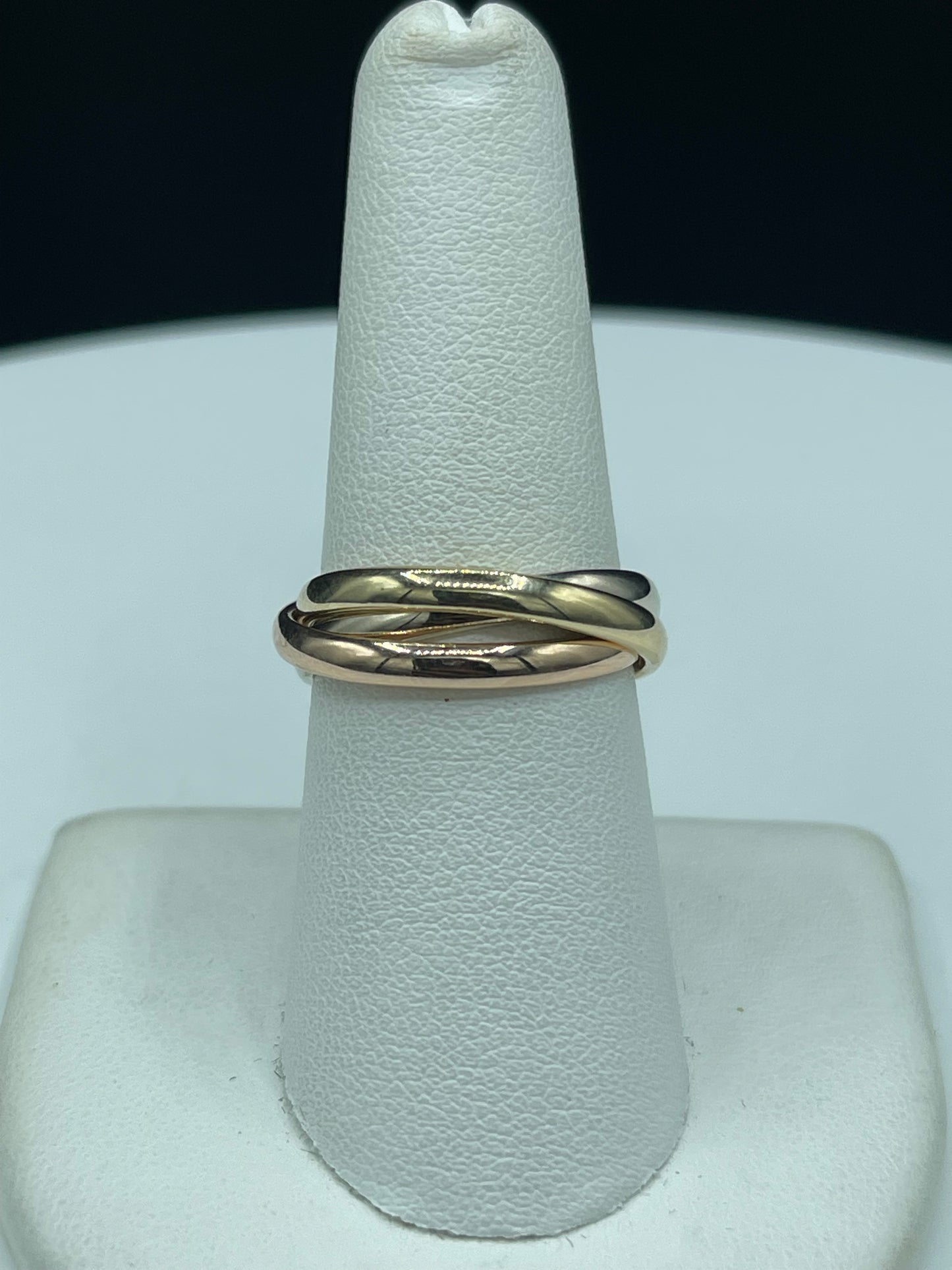 Elegant 14K Tri-Color Solid Gold Rolling Band Ring - Size 7