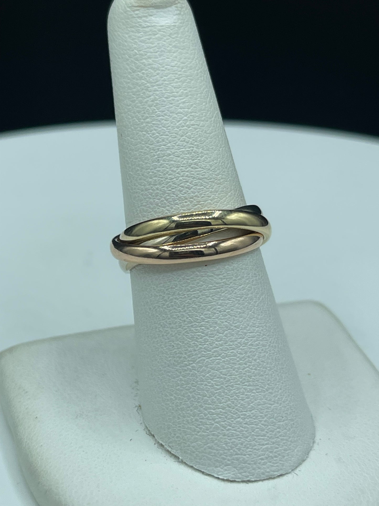 Elegant 14K Tri-Color Solid Gold Rolling Band Ring - Size 7