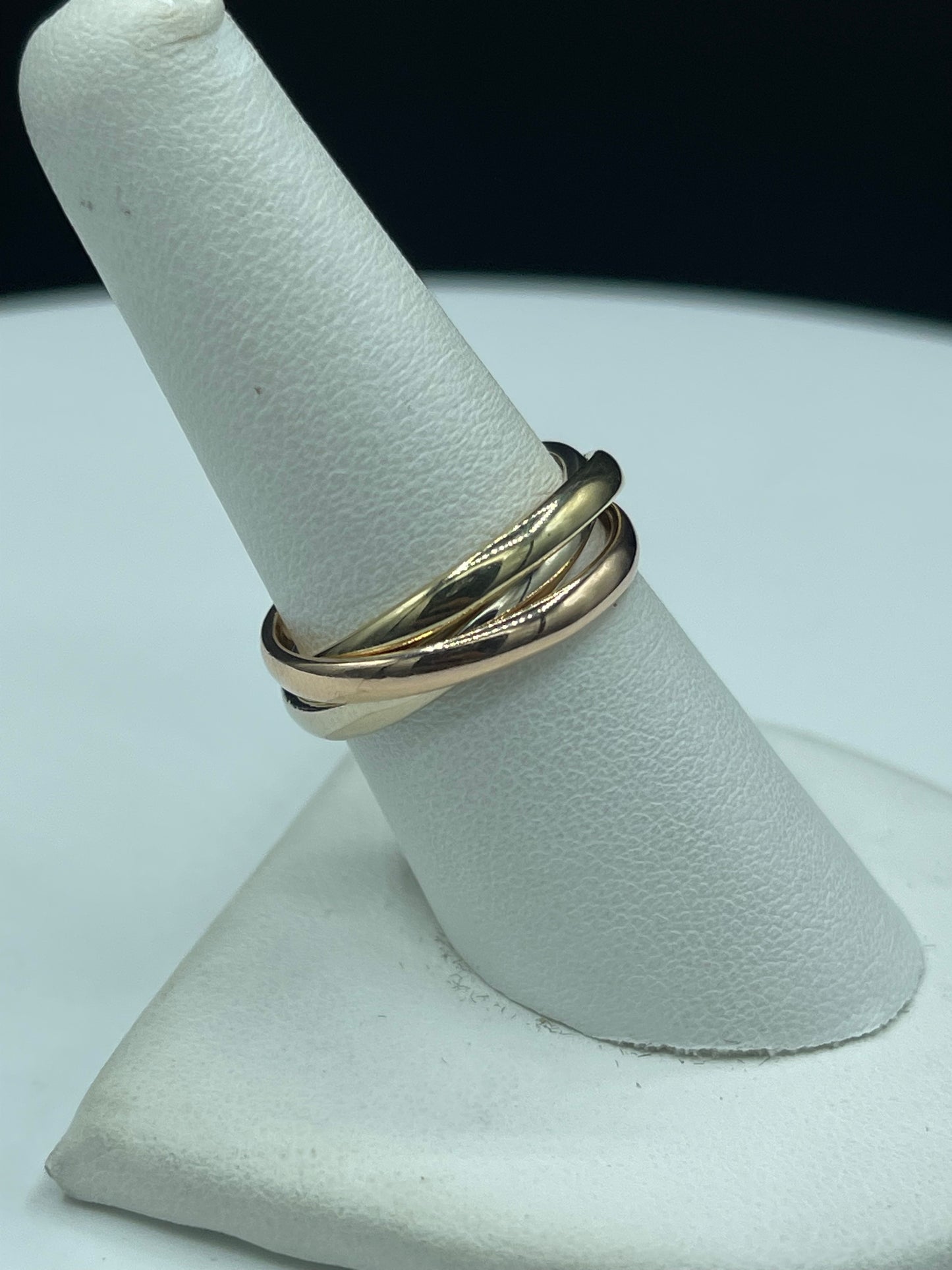 Elegant 14K Tri-Color Solid Gold Rolling Band Ring - Size 7