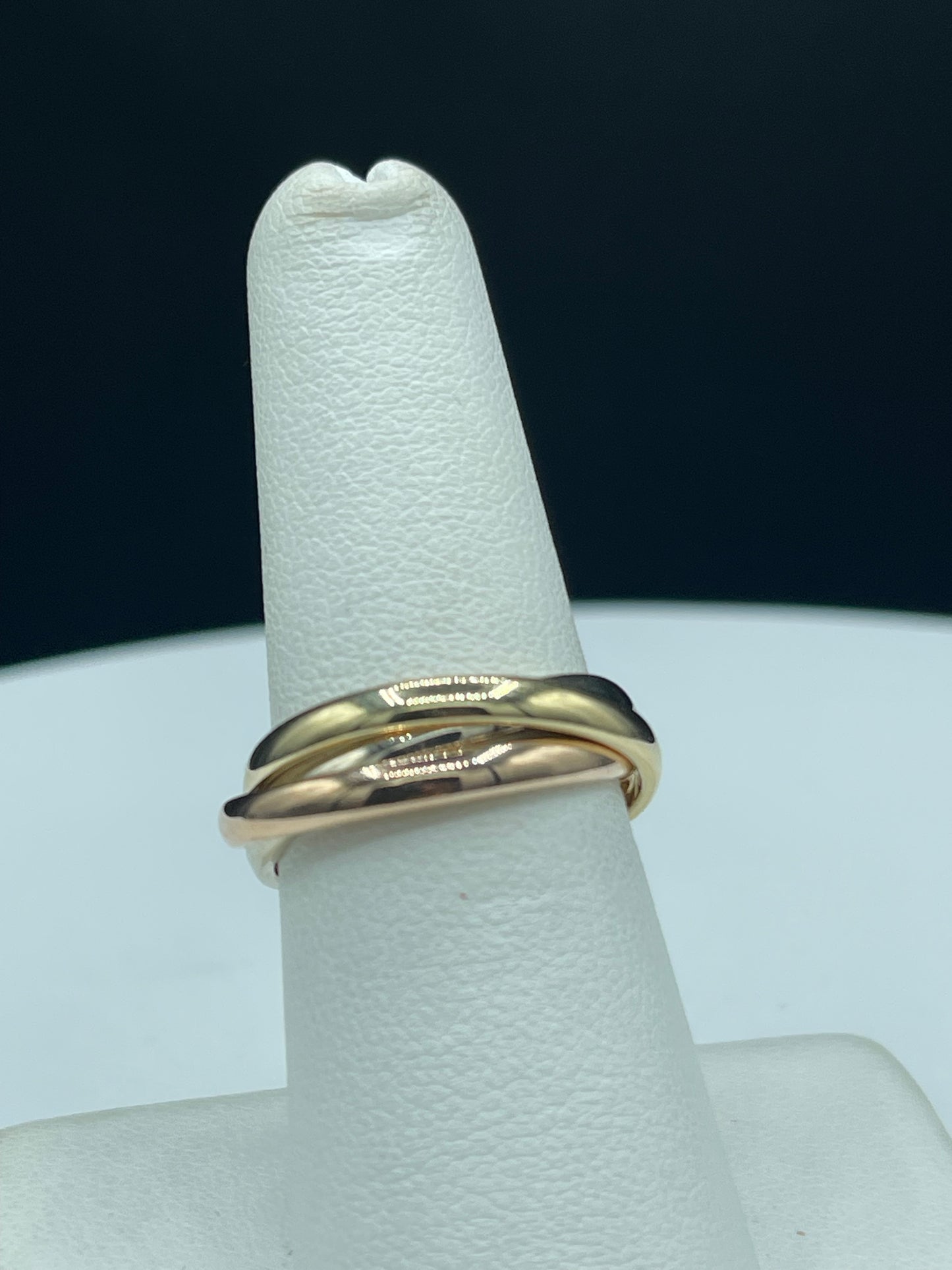 Elegant 14K Tri-Color Solid Gold Rolling Band Ring - Size 7