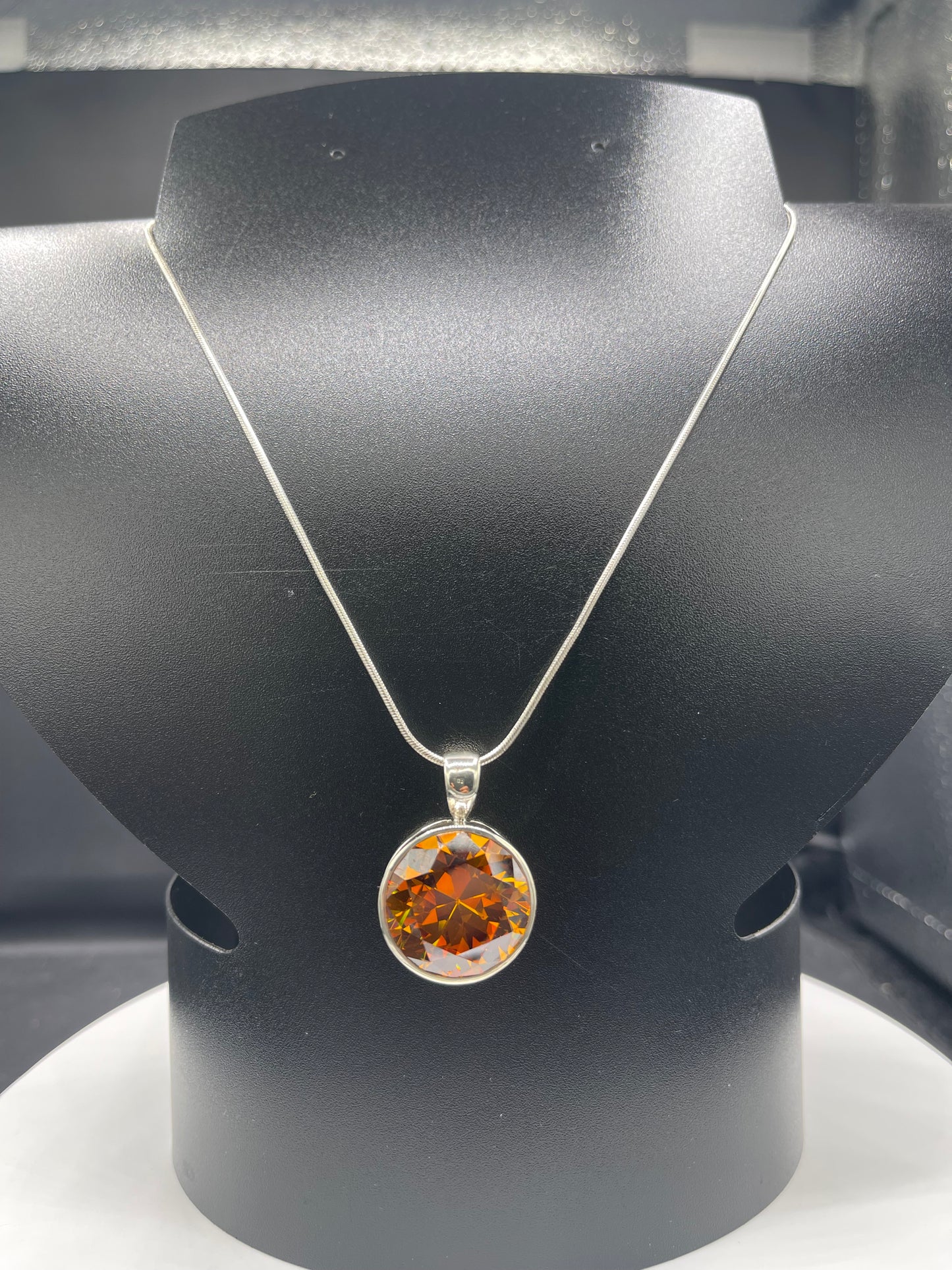 Stunning 50 Carat Orange Cubic Zirconia Pendant Sterling Silver Pendant & Necklace