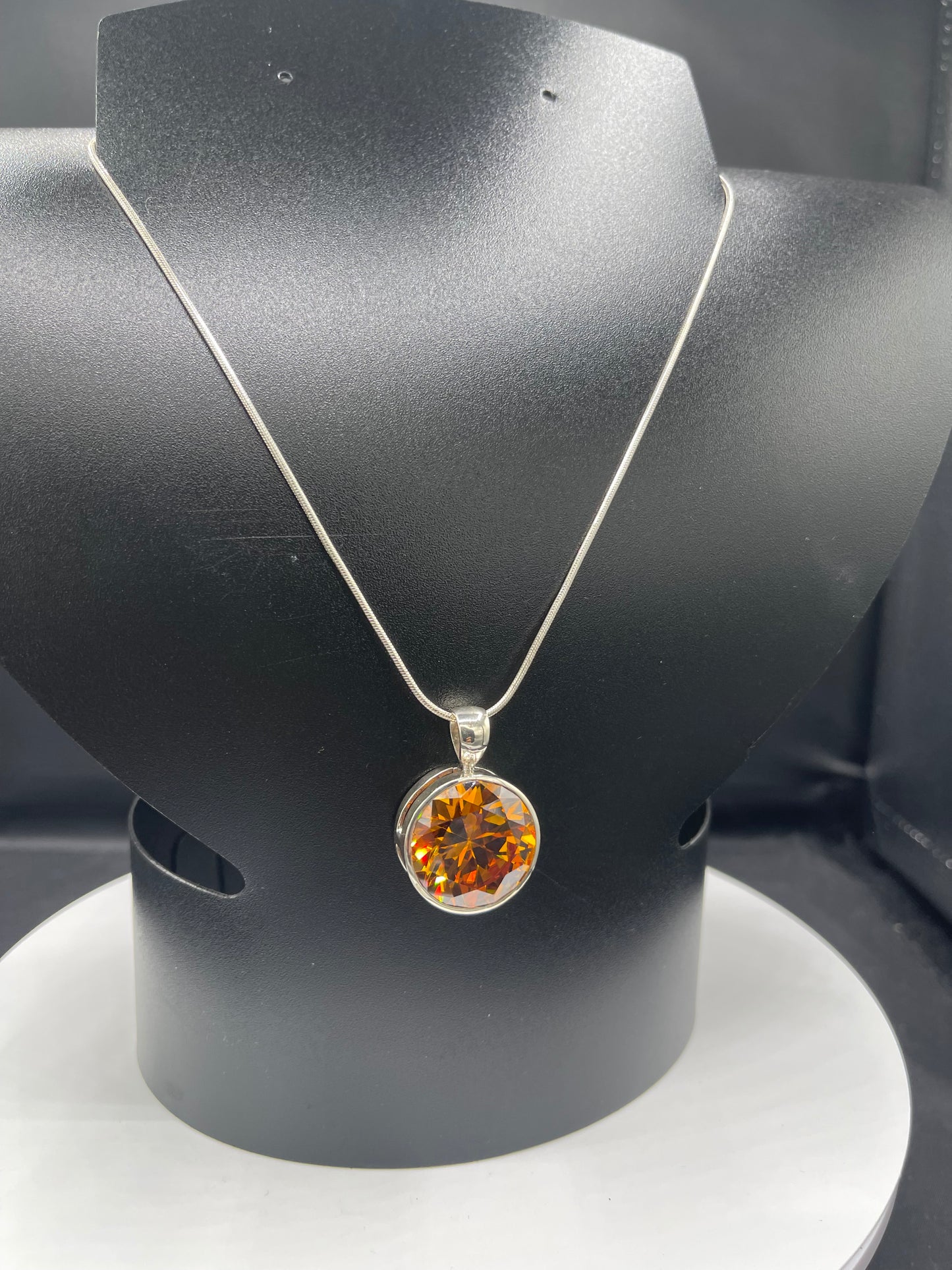 Stunning 50 Carat Orange Cubic Zirconia Pendant Sterling Silver Pendant & Necklace