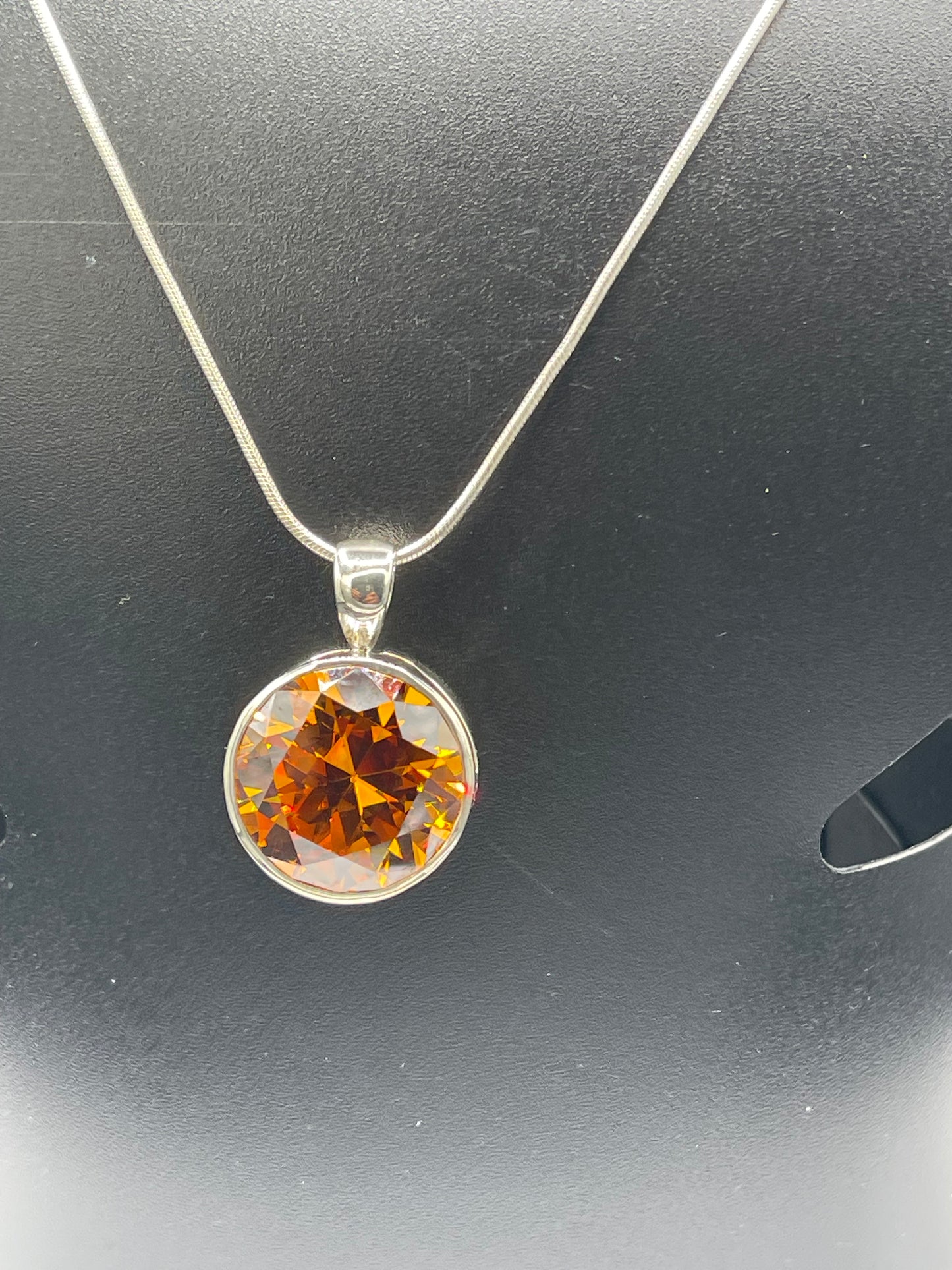 Stunning 50 Carat Orange Cubic Zirconia Pendant Sterling Silver Pendant & Necklace