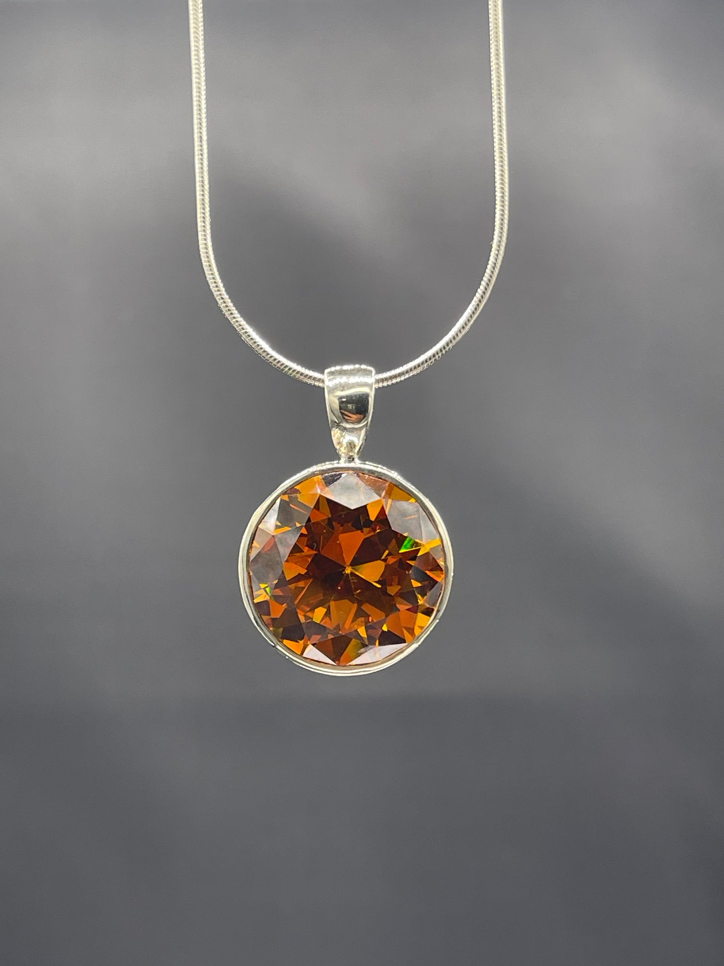 Stunning 50 Carat Orange Cubic Zirconia Pendant Sterling Silver Pendant & Necklace