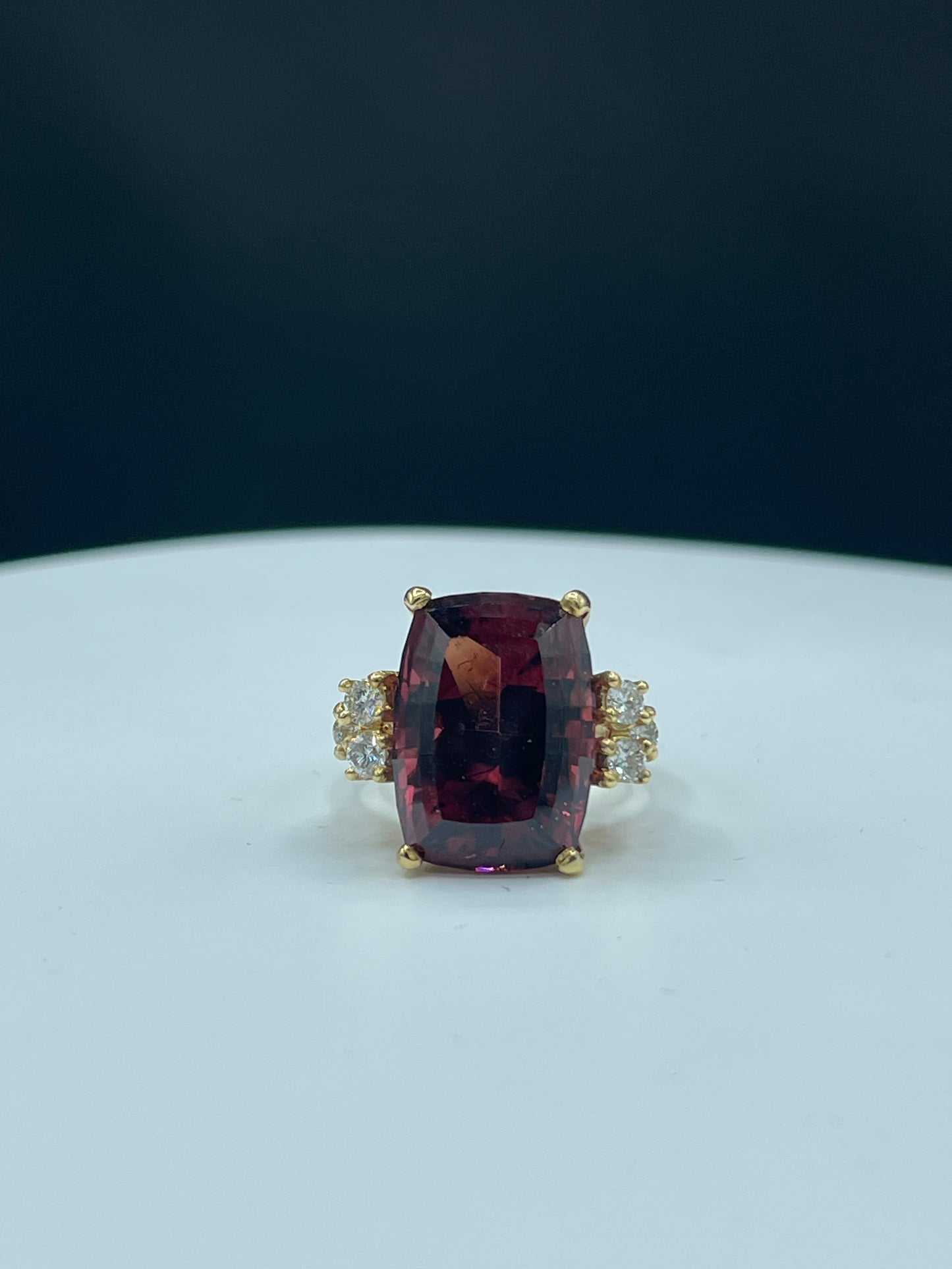 16.80 Carat Custom Cut Rubellite & Diamond 18K Cocktail Ring (Size 6.75)