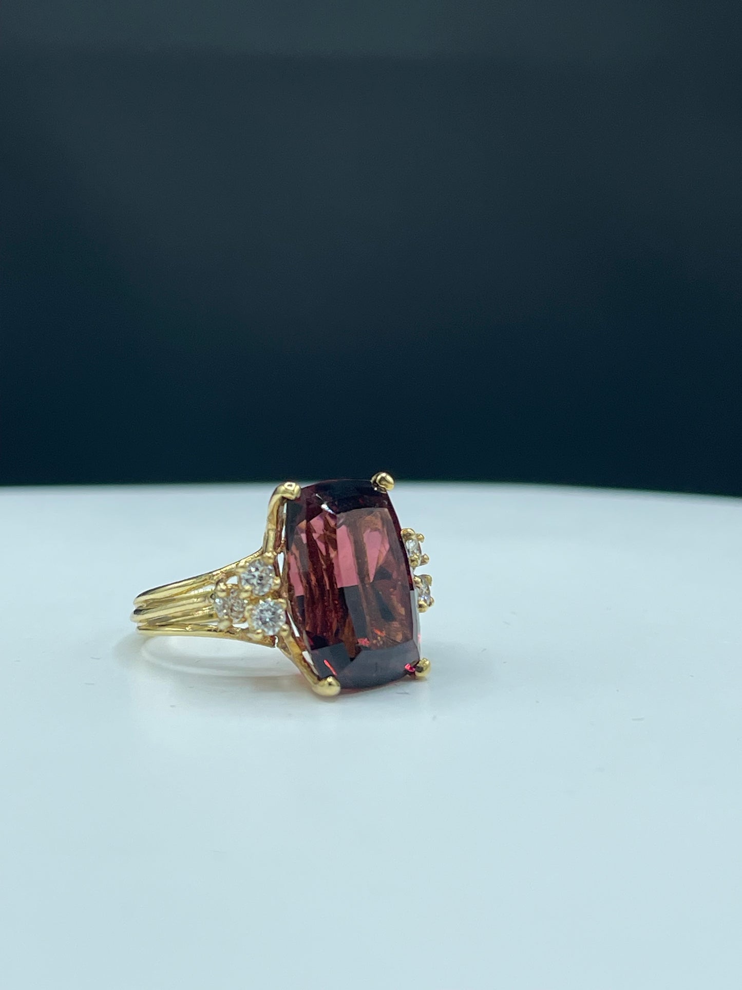 16.80 Carat Custom Cut Rubellite & Diamond 18K Cocktail Ring (Size 6.75)