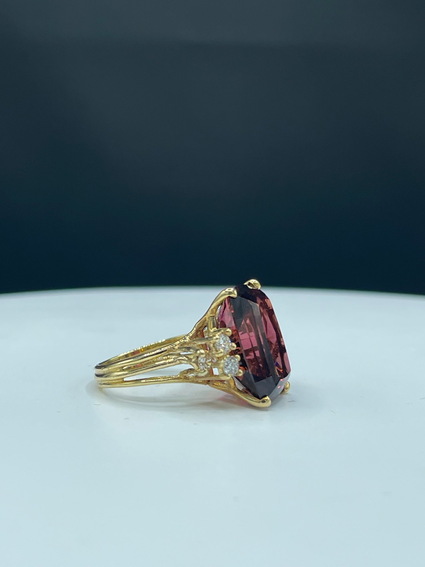 16.80 Carat Custom Cut Rubellite & Diamond 18K Cocktail Ring (Size 6.75)