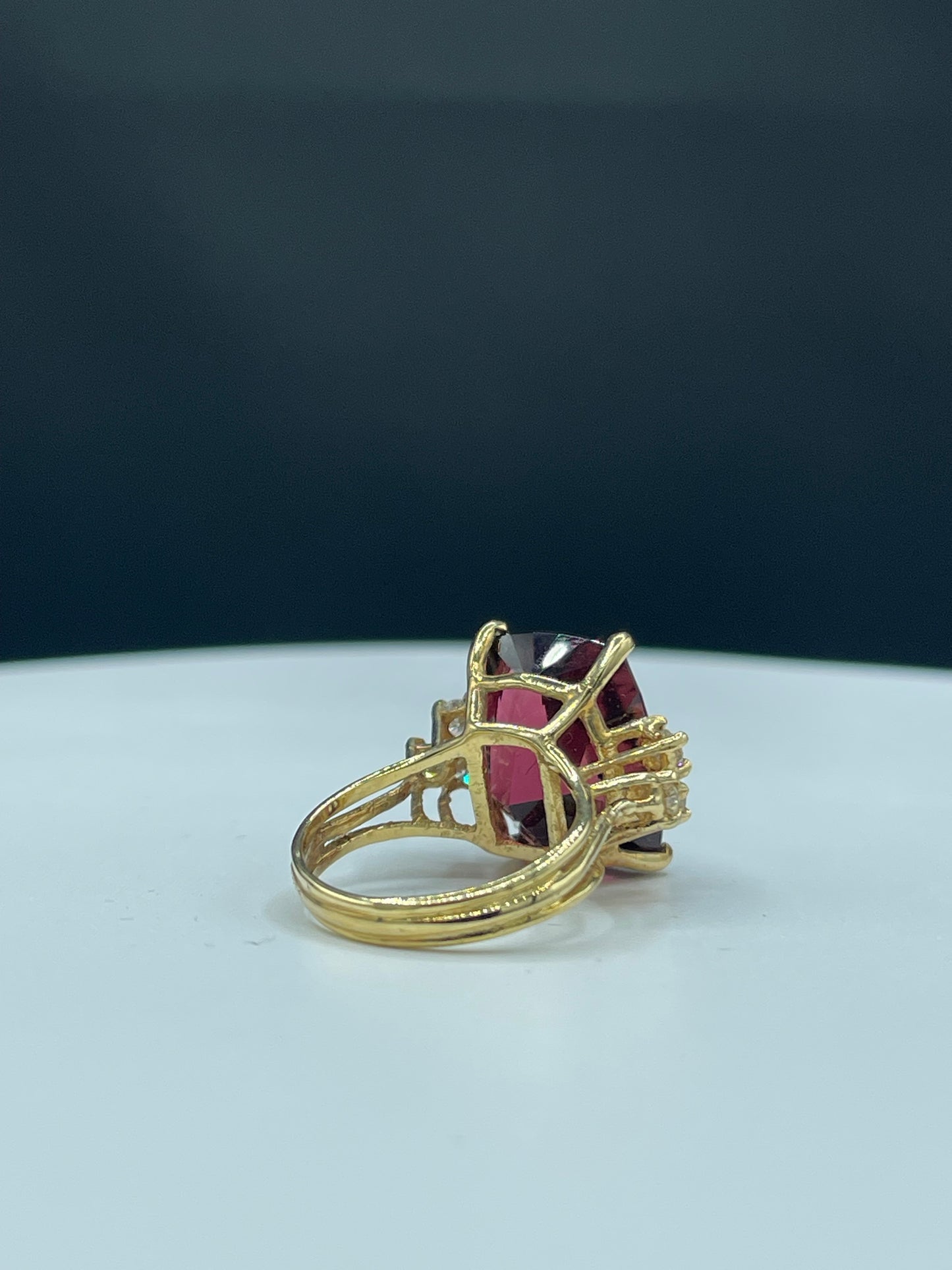 16.80 Carat Custom Cut Rubellite & Diamond 18K Cocktail Ring (Size 6.75)