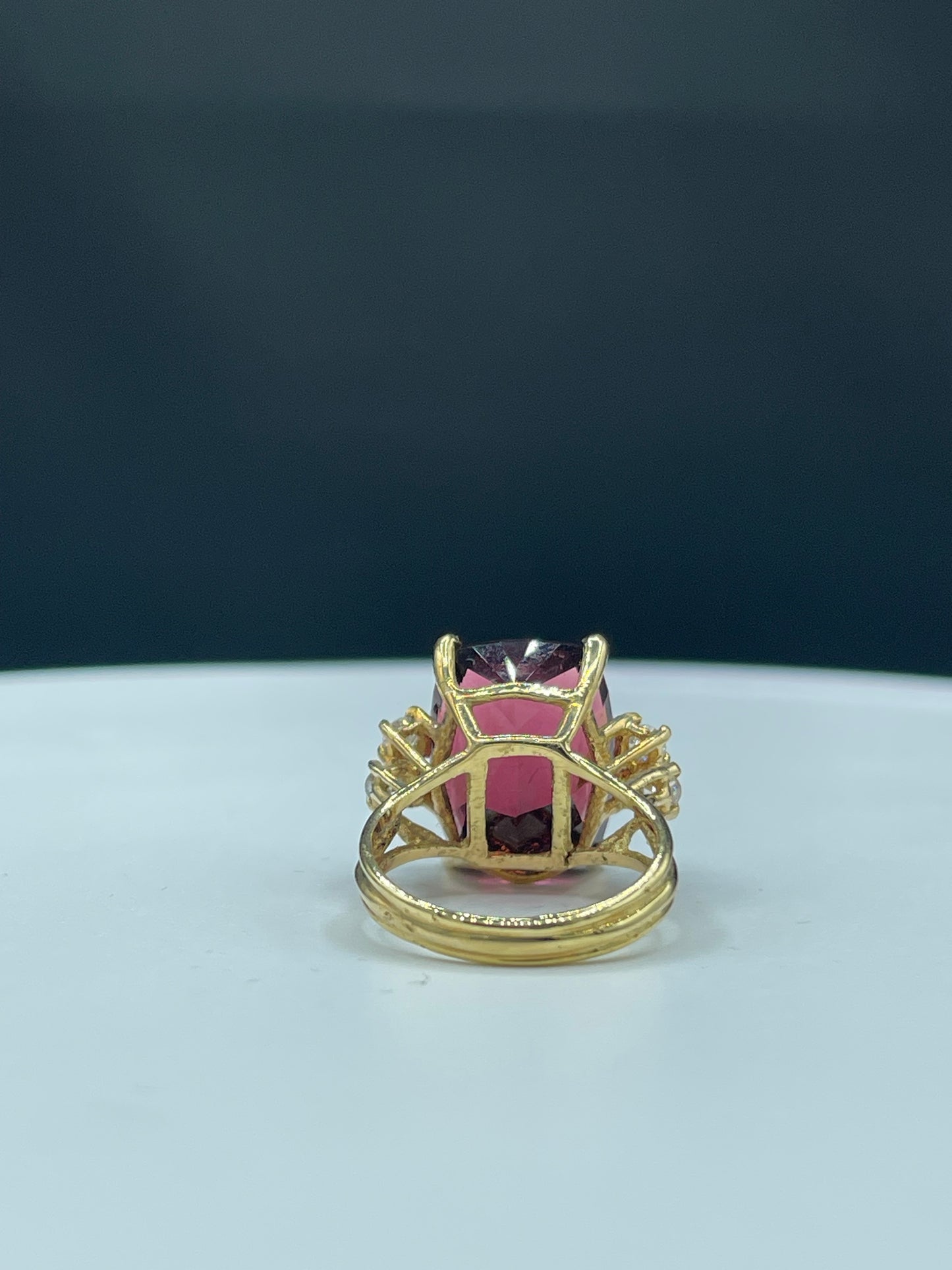 16.80 Carat Custom Cut Rubellite & Diamond 18K Cocktail Ring (Size 6.75)