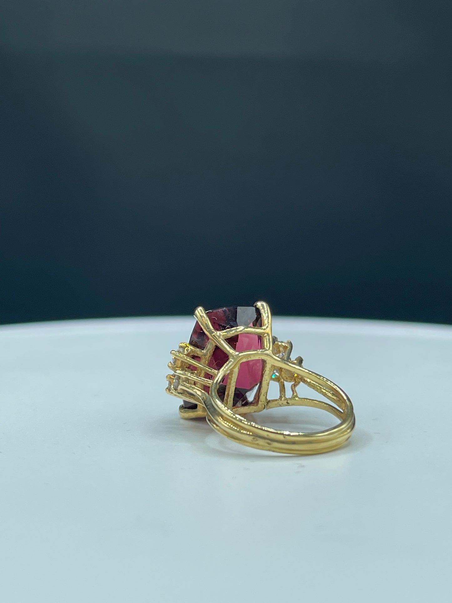 16.80 Carat Custom Cut Rubellite & Diamond 18K Cocktail Ring (Size 6.75)