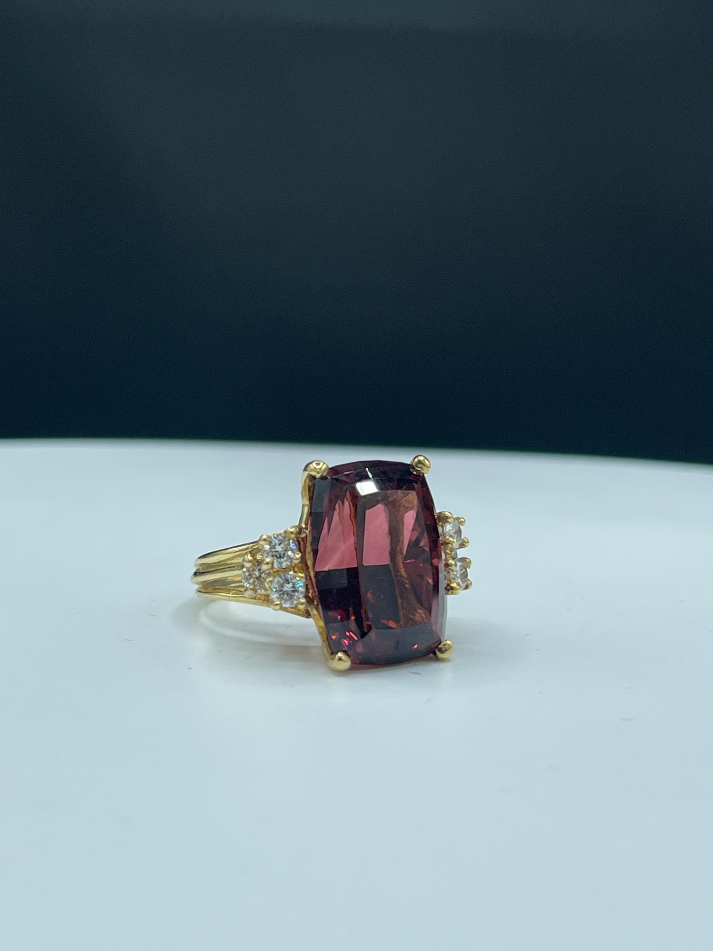 16.80 Carat Custom Cut Rubellite & Diamond 18K Cocktail Ring (Size 6.75)