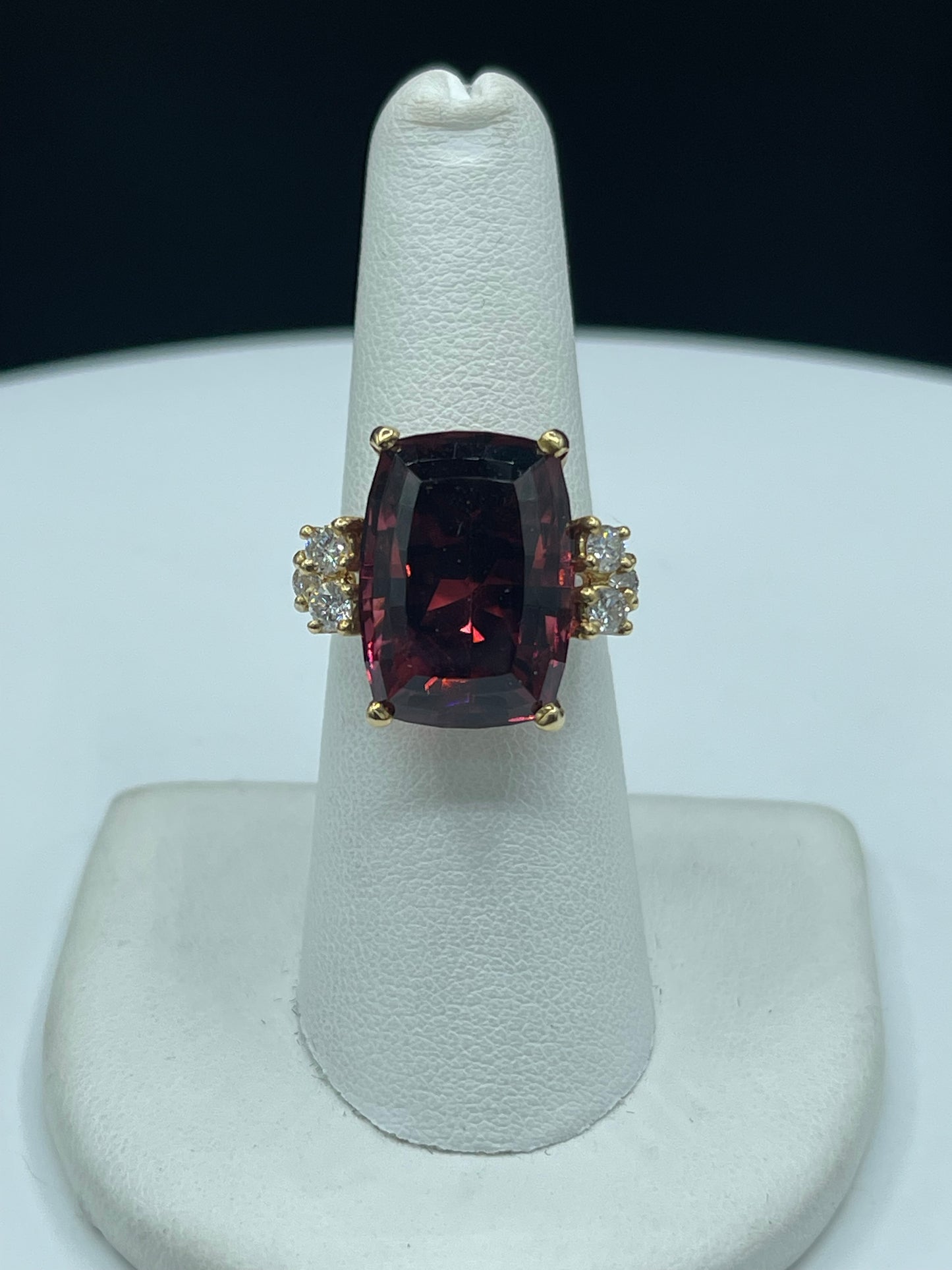 16.80 Carat Custom Cut Rubellite & Diamond 18K Cocktail Ring (Size 6.75)