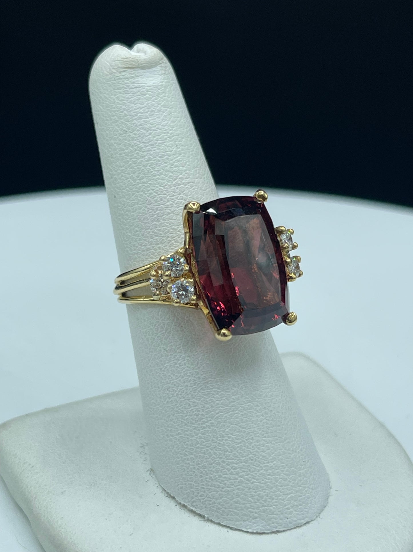 16.80 Carat Custom Cut Rubellite & Diamond 18K Cocktail Ring (Size 6.75)