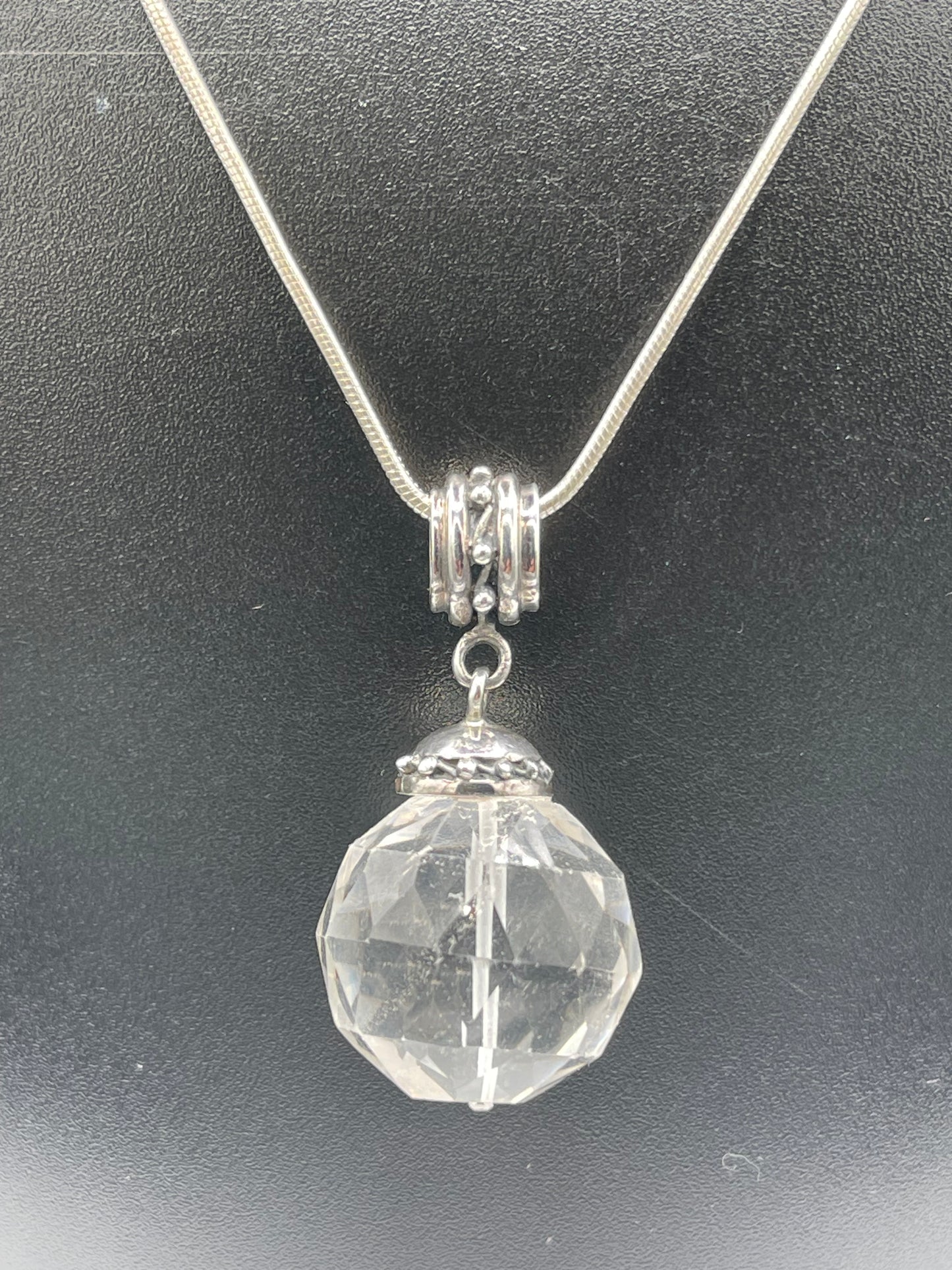 Natural Quartz Crystal Bali Style Sterling Silver Pendant & Sterling Silver Chain (19.75 inches)