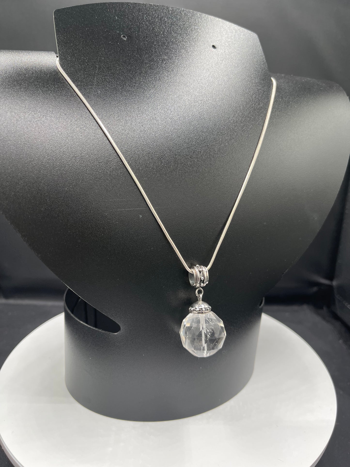 Natural Quartz Crystal Bali Style Sterling Silver Pendant & Sterling Silver Chain (19.75 inches)