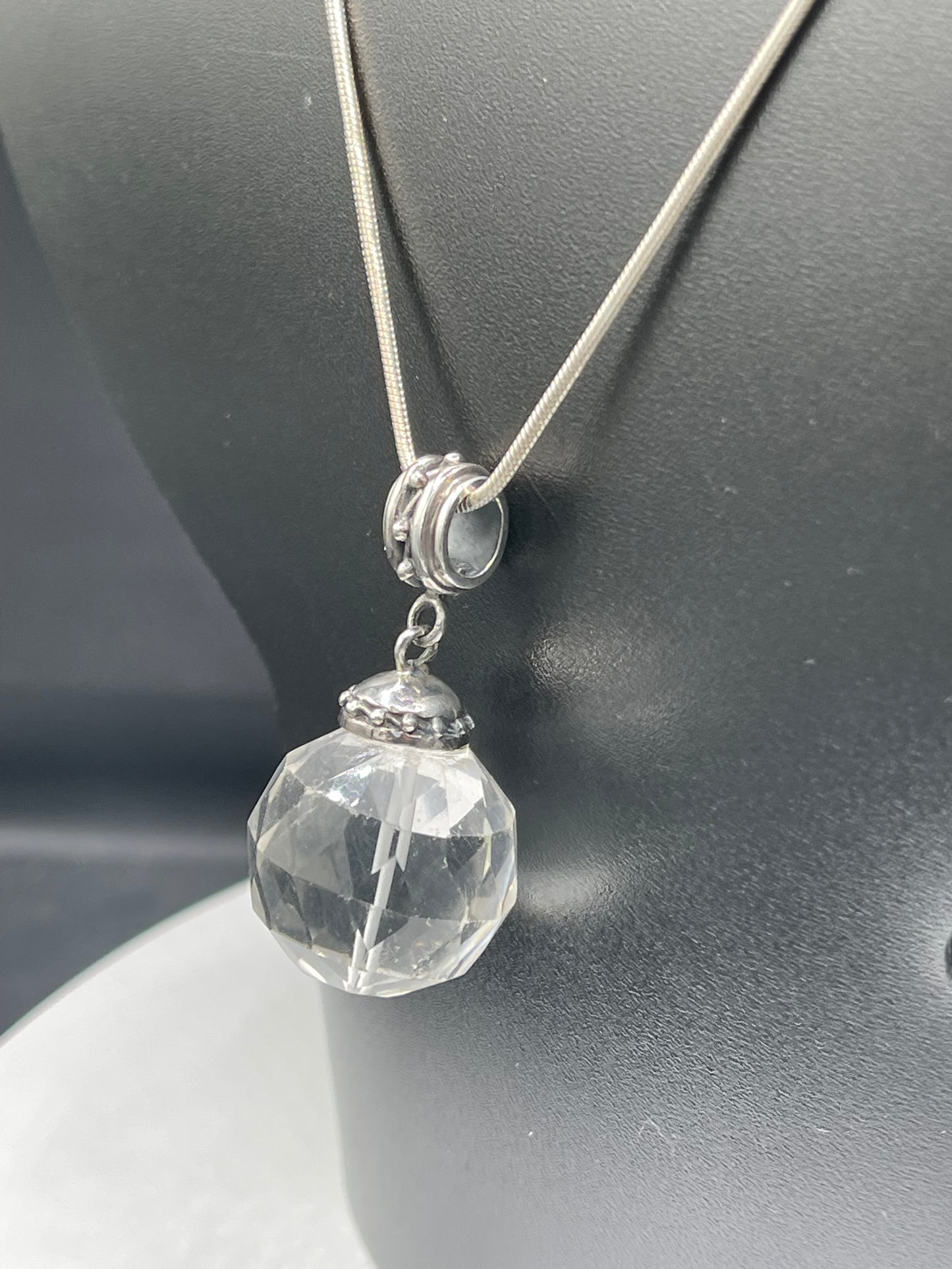 Natural Quartz Crystal Bali Style Sterling Silver Pendant & Sterling Silver Chain (19.75 inches)