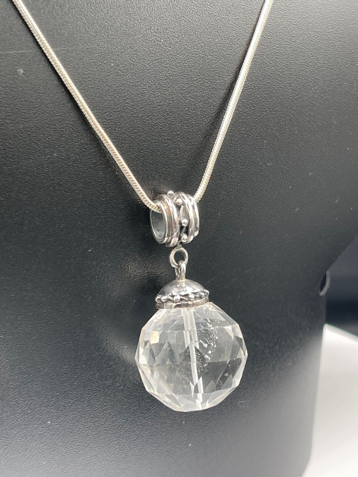 Natural Quartz Crystal Bali Style Sterling Silver Pendant & Sterling Silver Chain (19.75 inches)