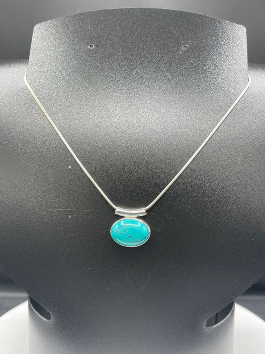 Natural Turquoise Sterling Silver Slide Pendant & Italian Sterling Silver Chain (16 Inches)
