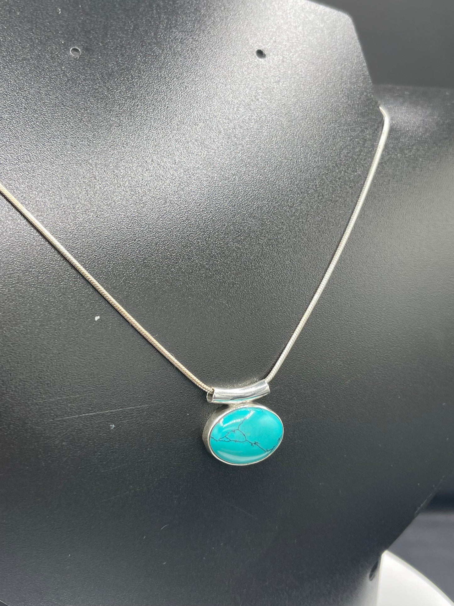 Natural Turquoise Sterling Silver Slide Pendant & Italian Sterling Silver Chain (16 Inches)