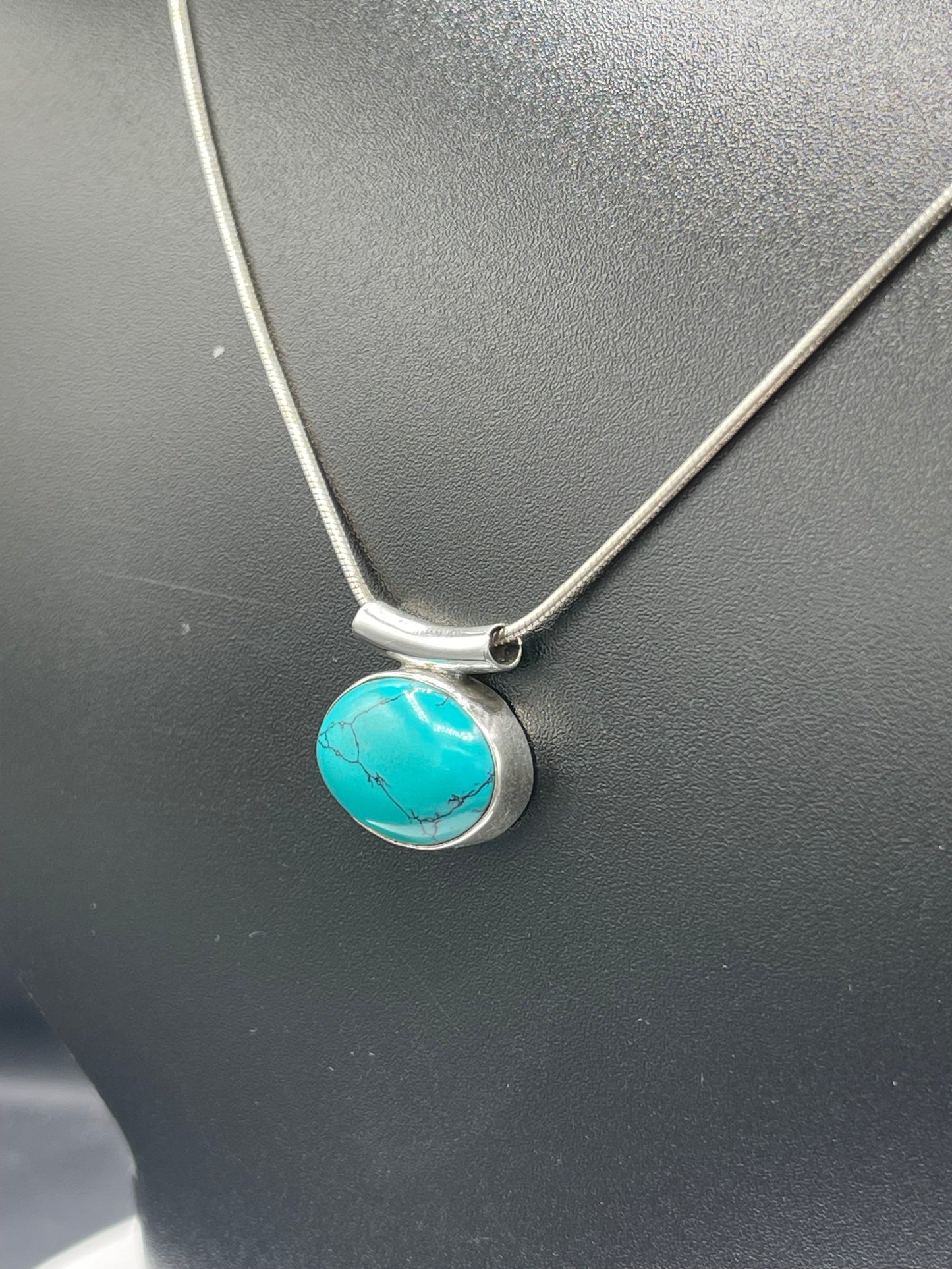 Natural Turquoise Sterling Silver Slide Pendant & Italian Sterling Silver Chain (16 Inches)