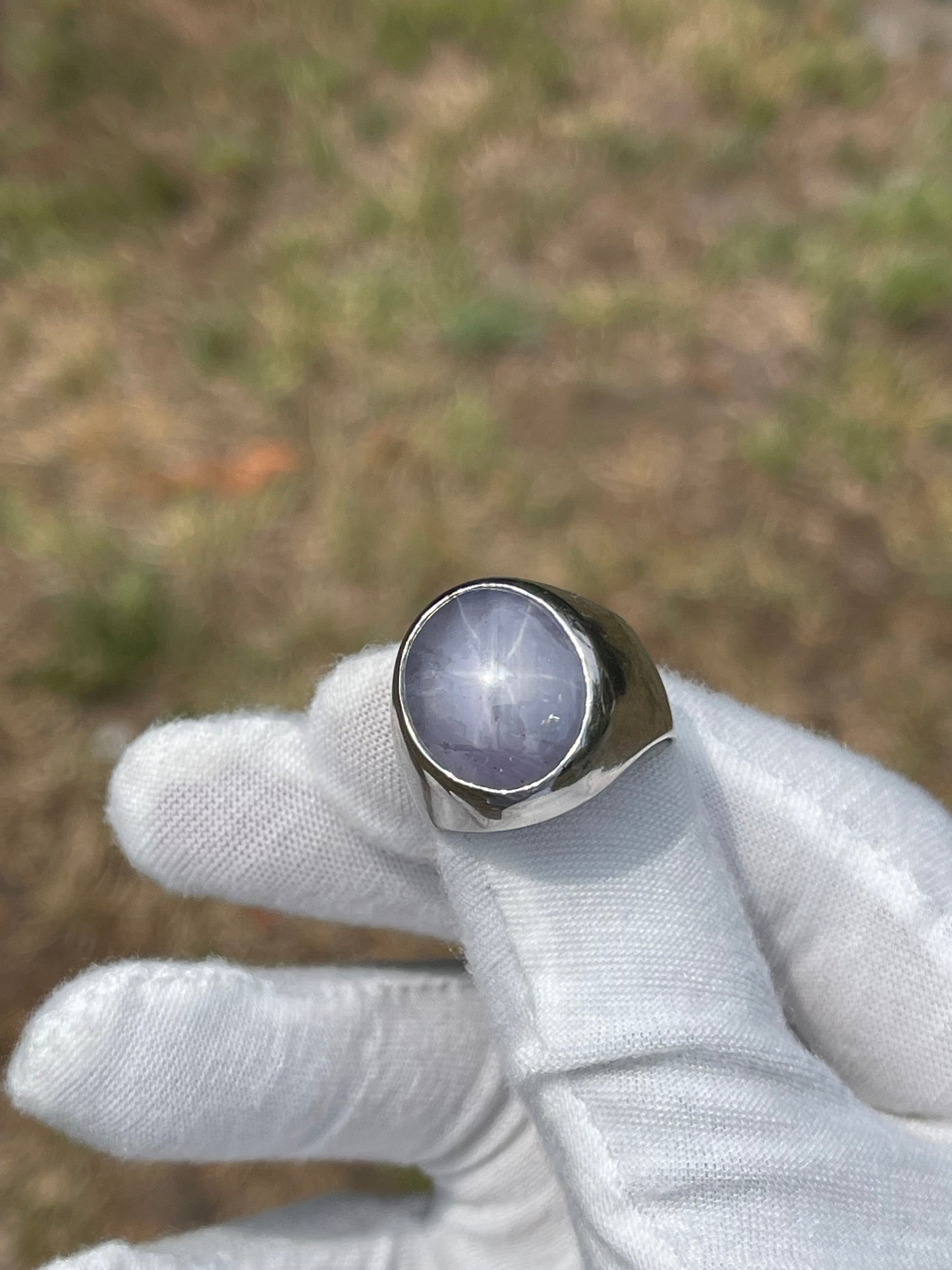 Men’s Natural Star Sapphire 14k White Gold Ring | 30ct Sri Lankan Asterism | Size 10.5